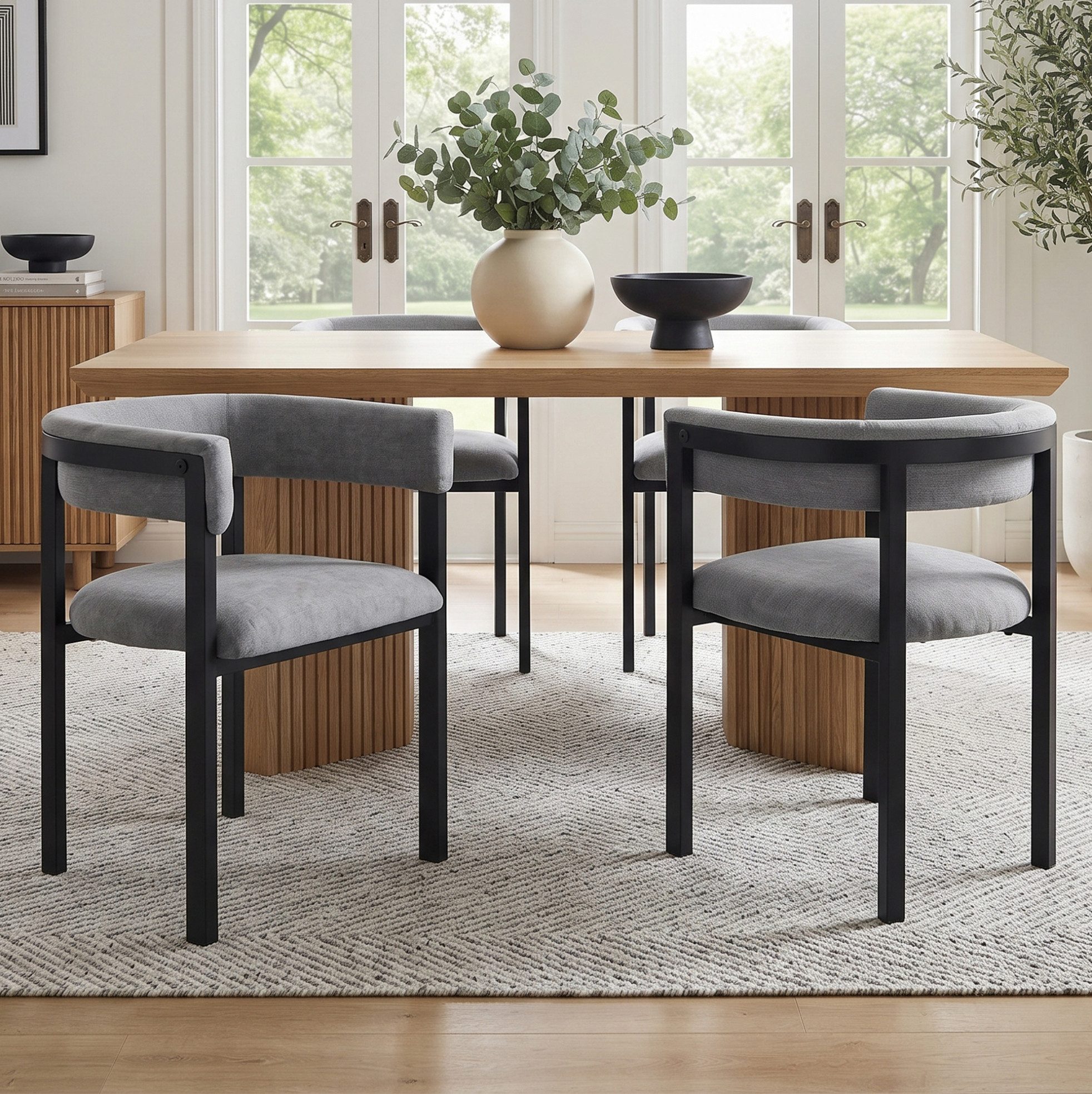 OKWISH Esszimmerstuhl 2 moderne Chenille-Stühle mit C-förmiger Lehne (Grau, Metallbeine, 61x50x76 cm, 2 St), luxuriöses Design für Wohnzimmer und Café