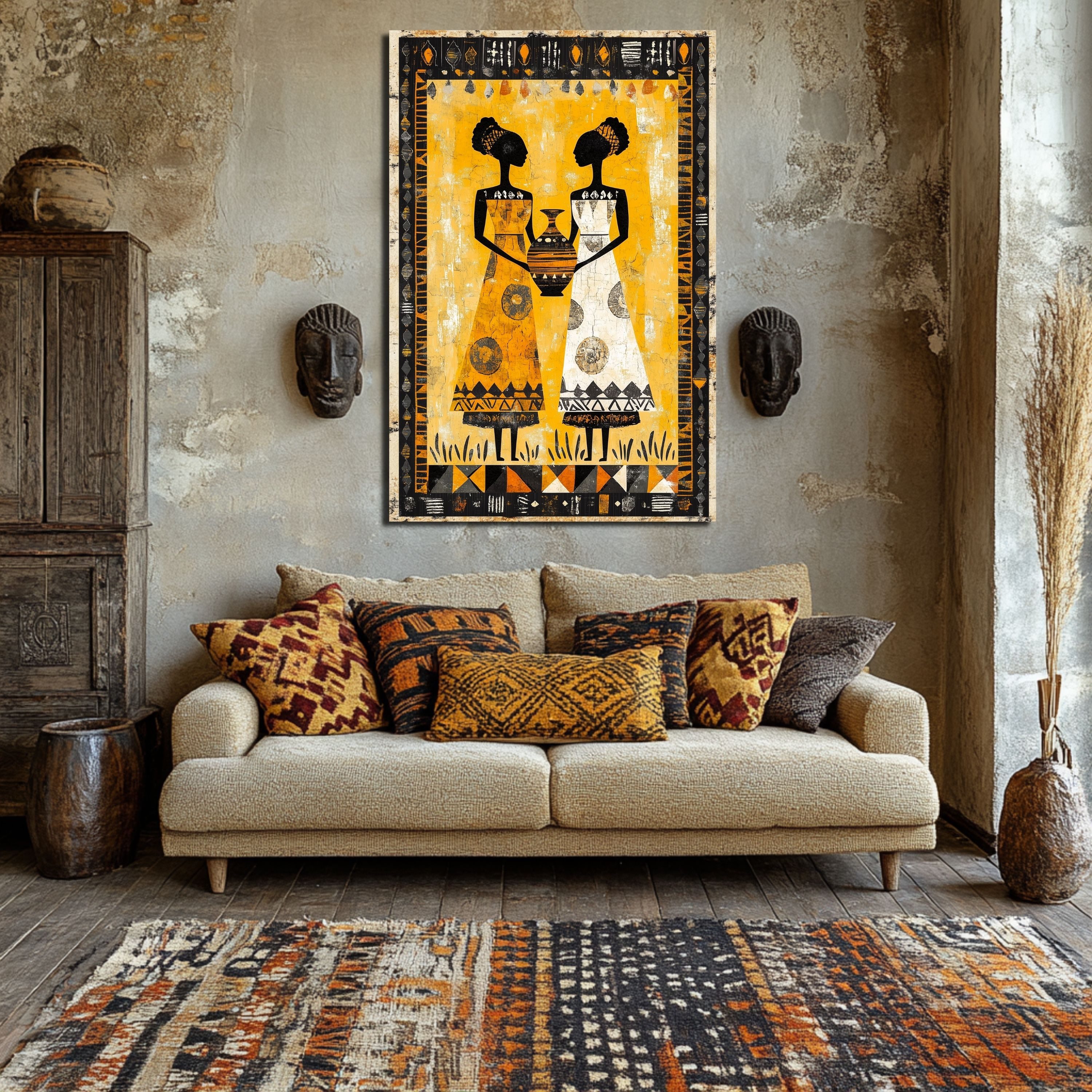 DARO Design Leinwandbild Modern Abstrakt Wandbilder XXL Wandbild Wand Deko Leinwand Bilder, (Frauen mit Krug - Bild groß Wohnzimmer Schlafzimmer Küche Esszimmer Einteilig Querformat Fotodruck Leinwände Wanddeko Abstrakte Kunst Boho), 30x20cm