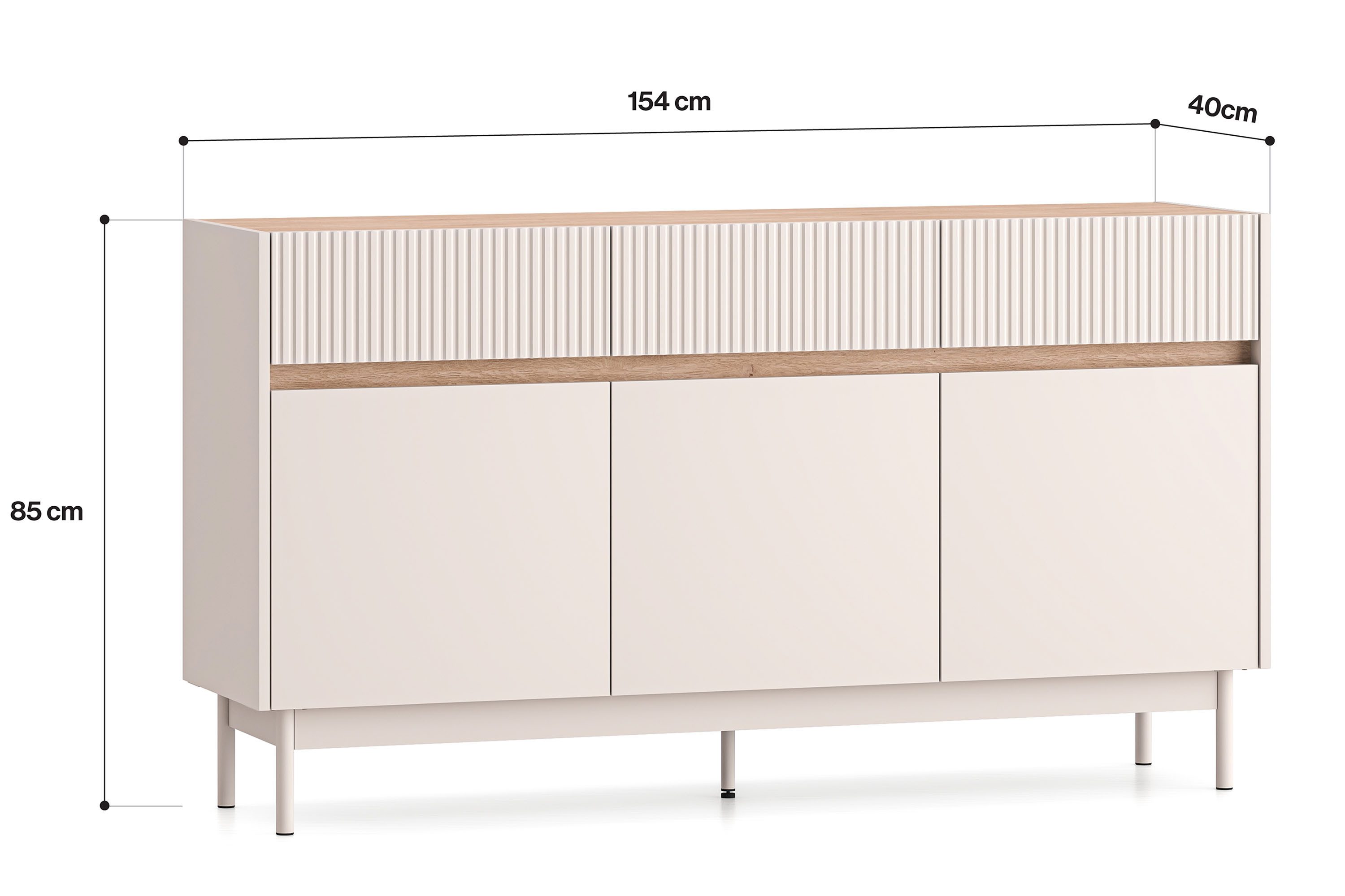 KONSIMO® Kombikommode NALIA Sideboard, Türkommode, hergestellt in der EU, Kaschmirfarbe, Elegant, mit Soft-Close-Funktion, geriffelte Fronten