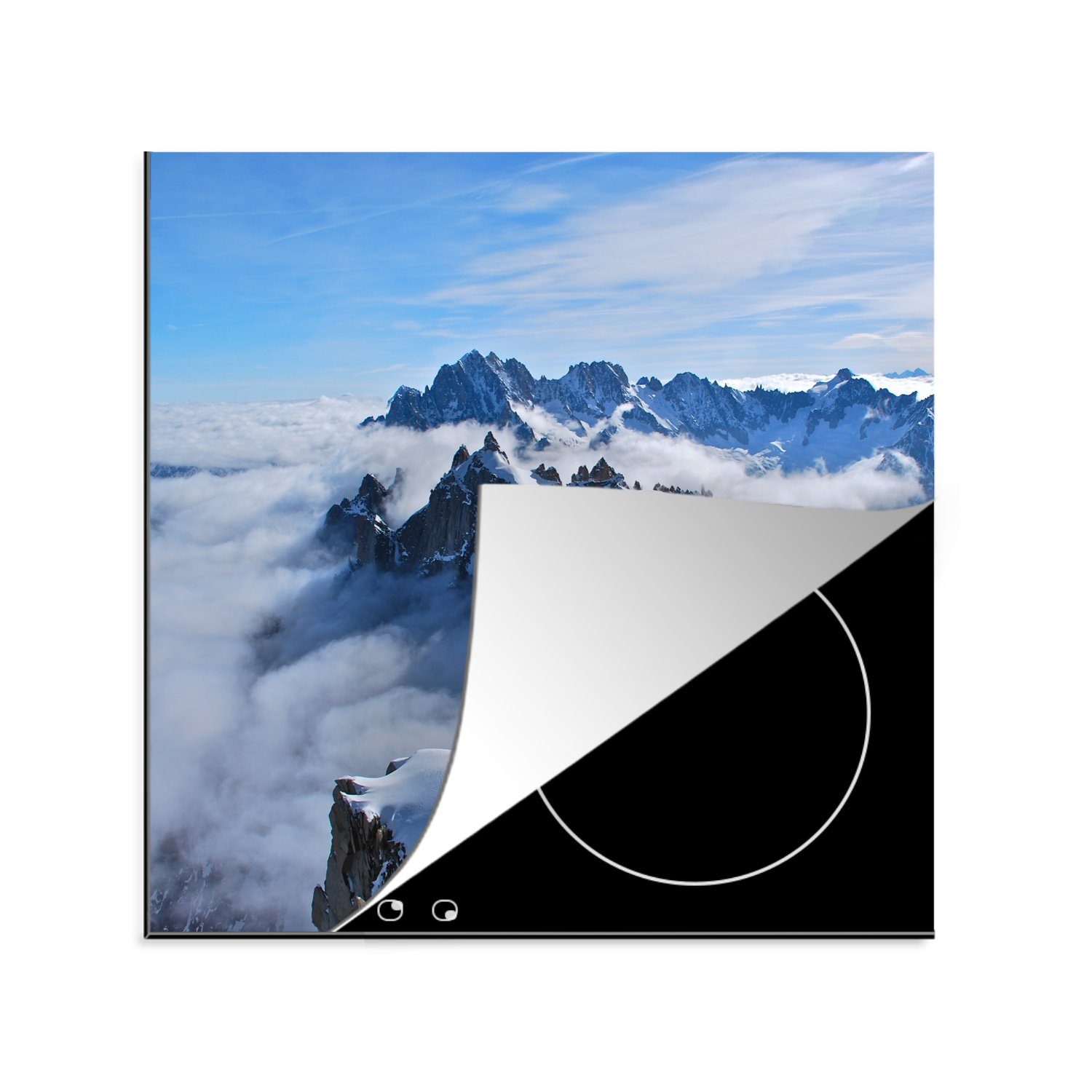 MuchoWow Herdblende-/Abdeckplatte Der Blanc 78x78 Wolken, herrliche für den Arbeitsplatte (1 zwischen Vinyl, Mont cm, Berg tlg), Ceranfeldabdeckung, küche