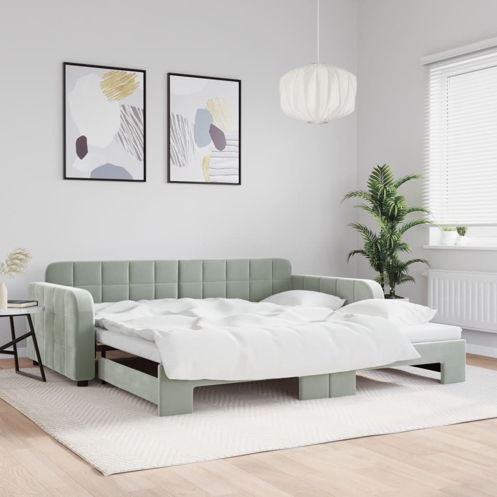 vidaXL Bett, Tagesbett Ausziehbar Hellgrau 100x200 cm Samt günstig online kaufen