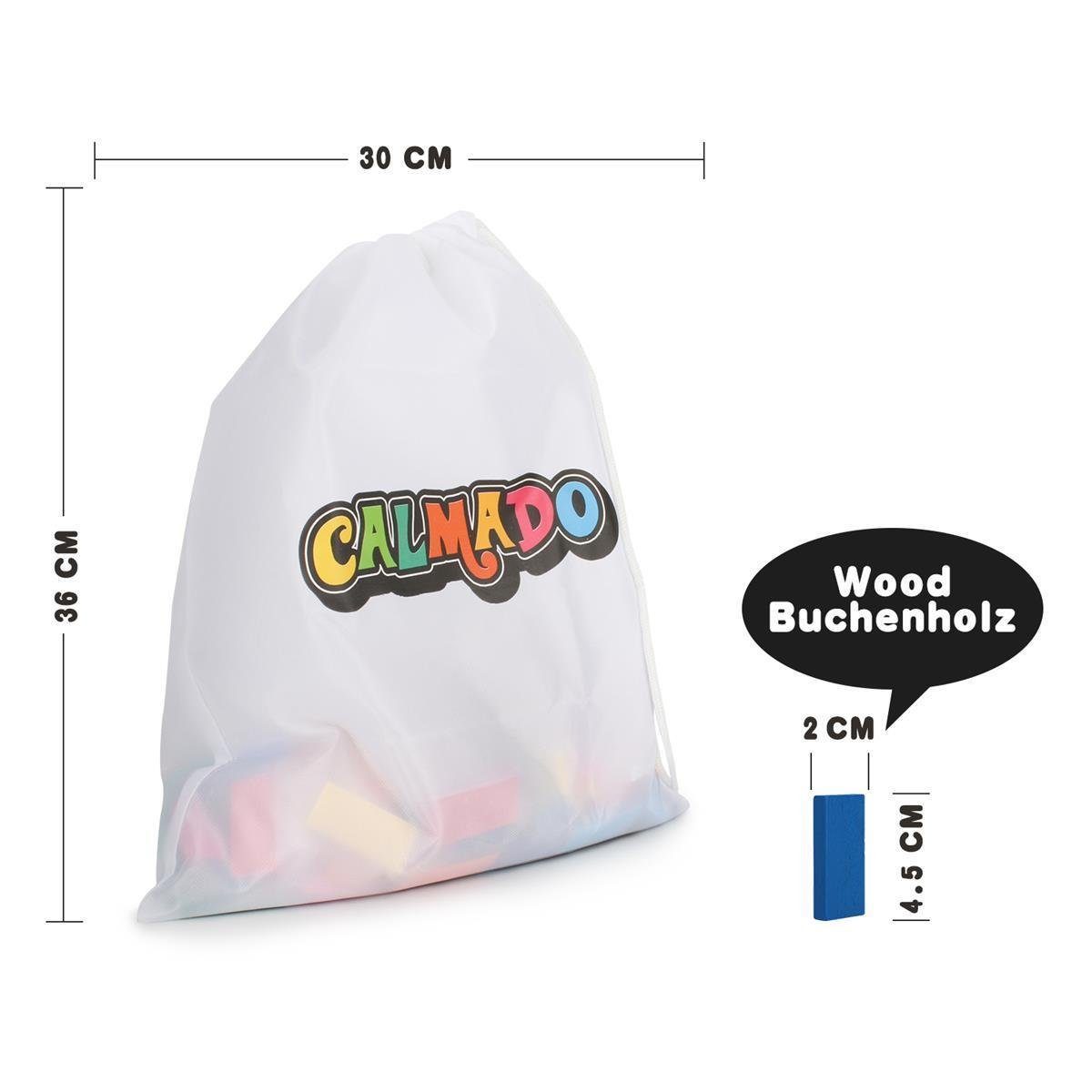 Calmado Spielesammlung Domino Steine Spiel aus Holz Dominosteine im Set + Tasche + Anleitung