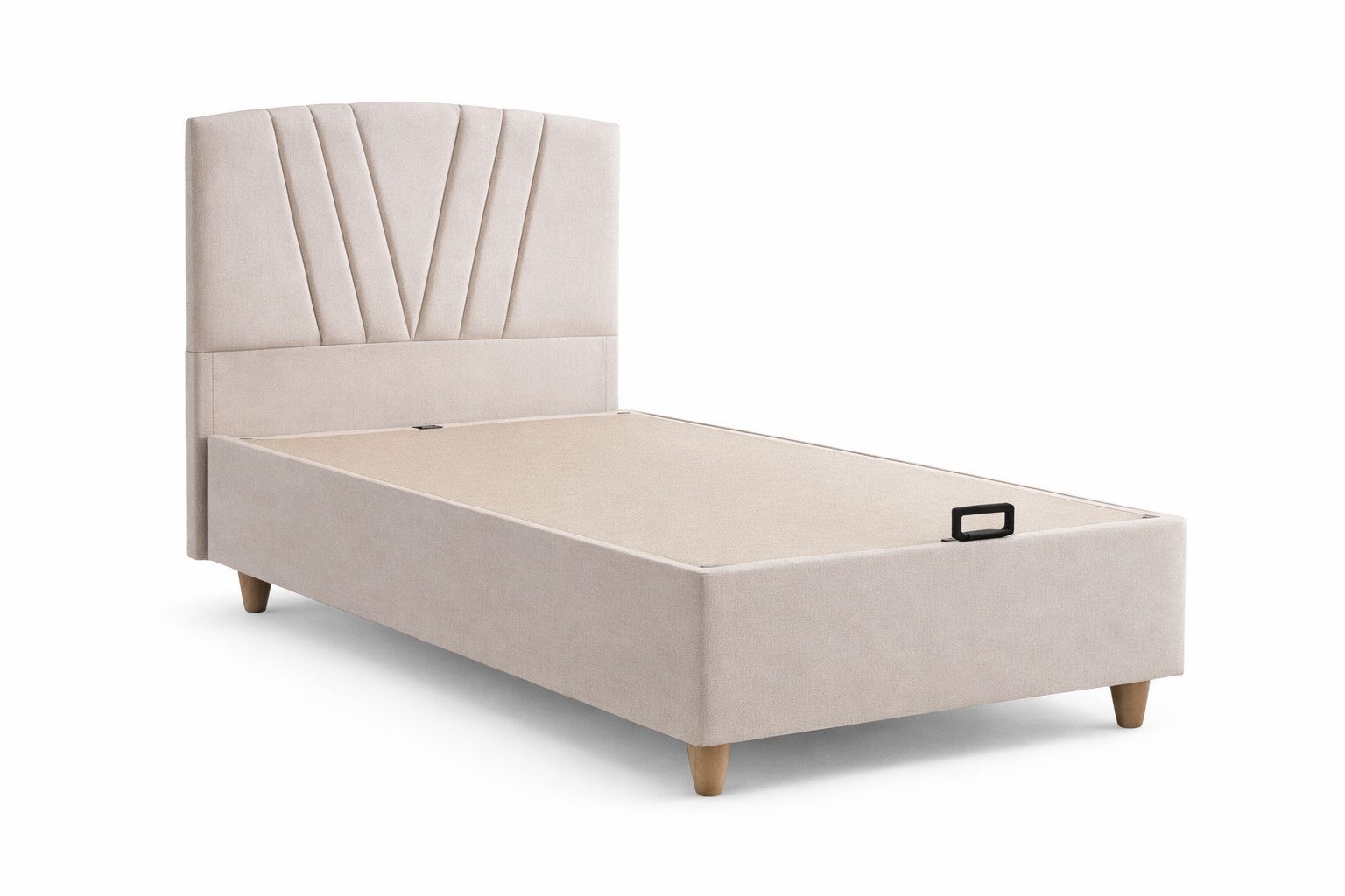 JVmoebel Boxspringbett Einzelbett Moderner Stil Weiches Bett Beigefarben Bett mit Stauraum