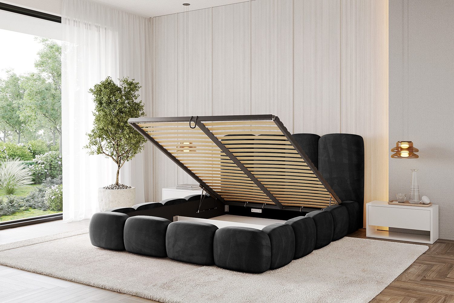 ALTDECOR Polsterbett KALA (Polsterbett mit Bettkasten und Lattenrost, Boxbett ohne Matratze), Doppelbett mit Stauraum, Bett mit Kopfteil
