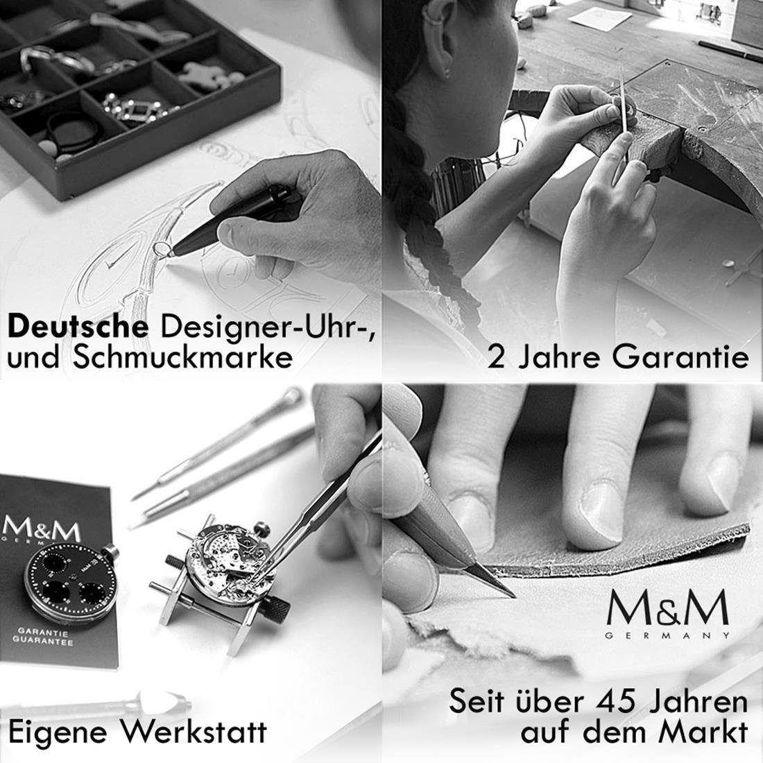 mit Analoguhr Etui Quarzuhr Leder edles deutsche Designer Basic-M, rund (1-tlg), Damen Armbanduhr Lederarmband, M&M inkl. Uhr, Manufaktur,