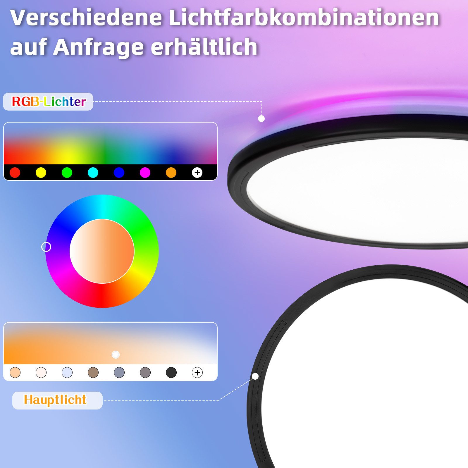 ZMH LED Deckenleuchte mit Smart RGB Hintergrundbeleuchtung Panel Flach Rund günstig online kaufen