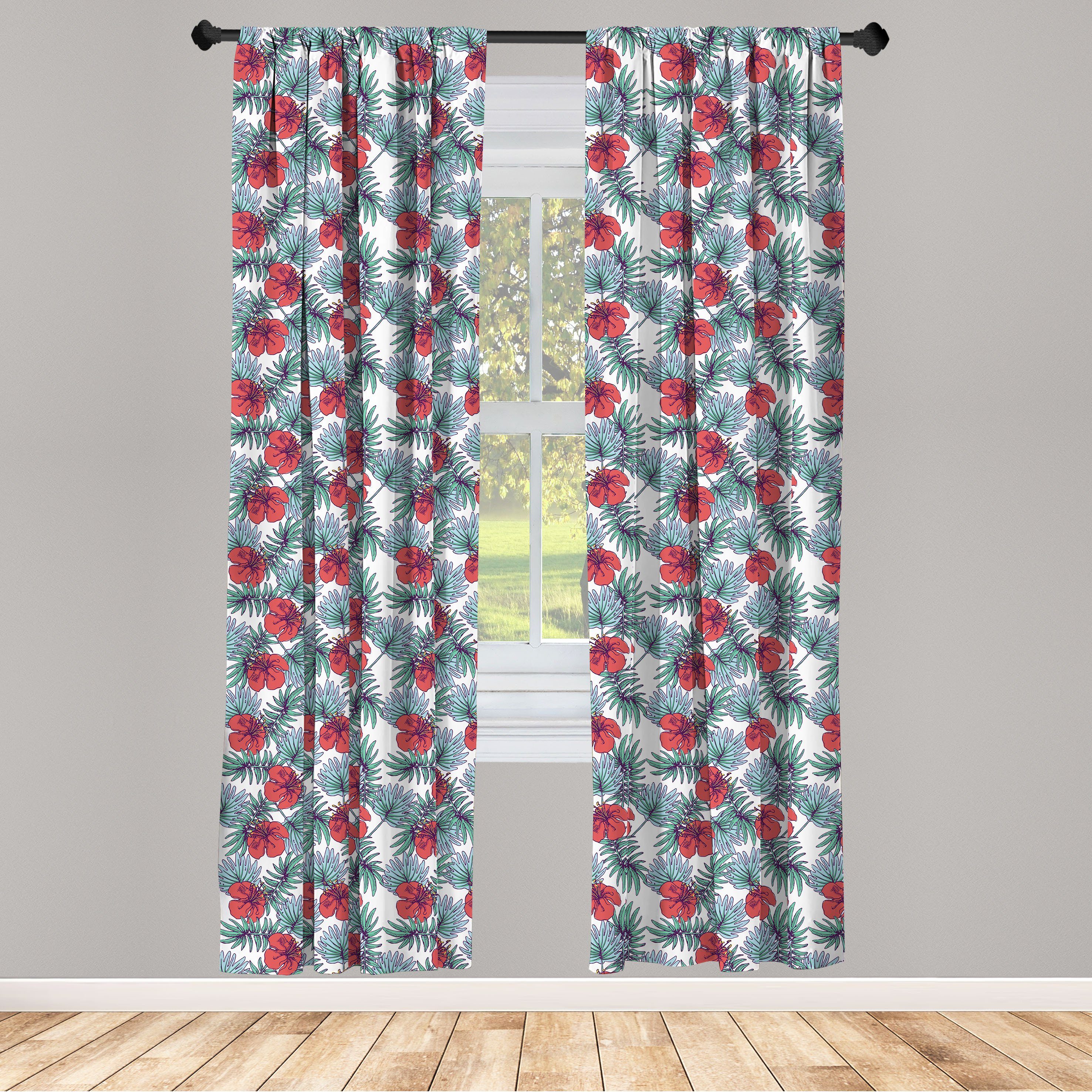 Gardine Vorhang für Wohnzimmer Schlafzimmer Dekor, Abakuhaus, Microfaser, Exotisch Tropic Pflanzen und Hibiscus