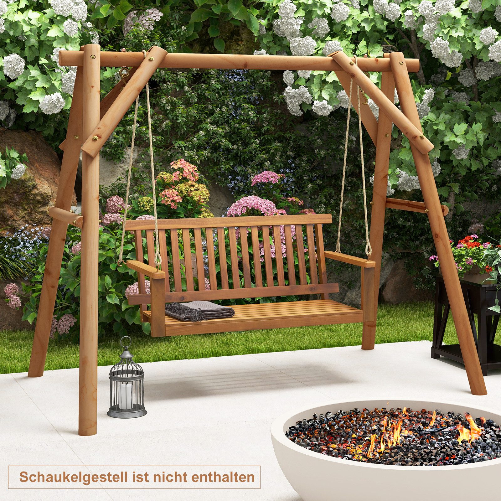 COSTWAY Hollywoodschaukel, Verandaschaukel Akazienholz, für 2 Personen, 360kg