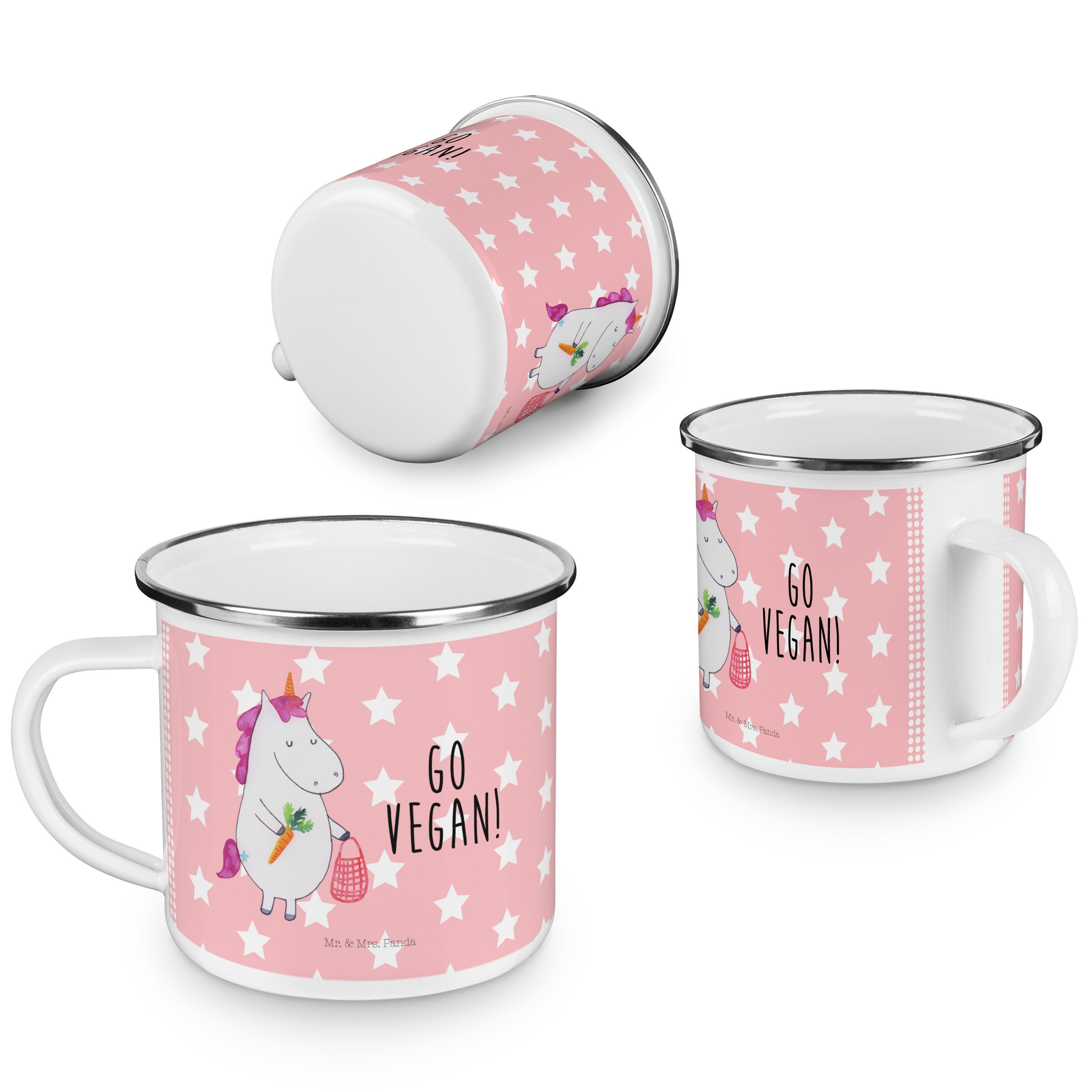 Mr. & Mrs. Panda - Einhorn - Geschenk, Vegan Gesund leben, Trinkbecher, Rot Emaille Ca, Becher Pastell