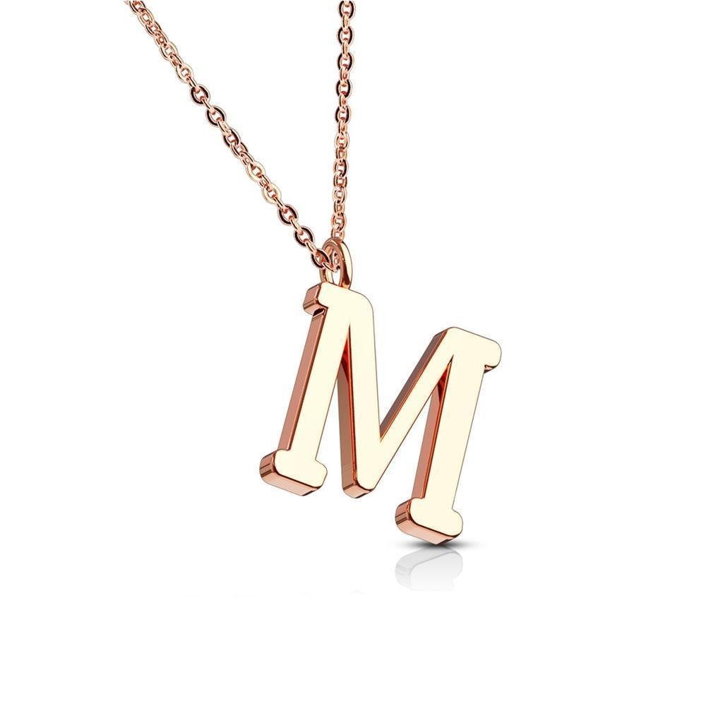 Halskette Buchstaben klar aus Edelstahl Necklace M Anhänger (1-tlg), Ketten-Set Rosegold BUNGSA Damen | Kette