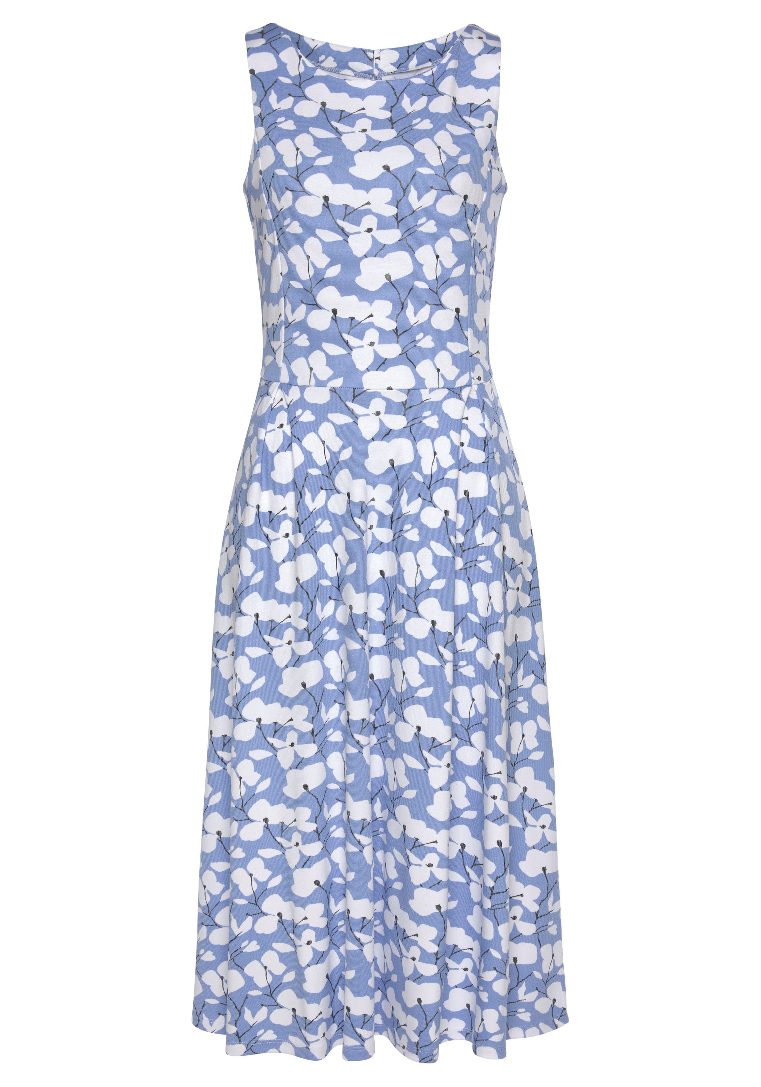 Blumendruck, Sommerkleid Strandbekleidung mit Beachtime Strandmode, blau-creme-bedruckt