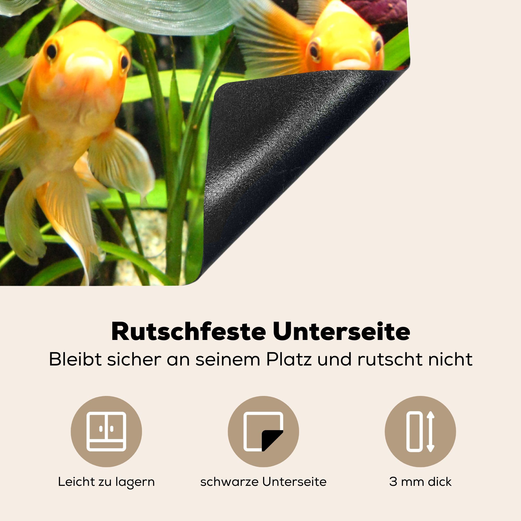 MuchoWow Herdblende-/Abdeckplatte Goldfisch - Ceranfeldabdeckung cm, nutzbar, tlg), (1 Vinyl, - Mobile Arbeitsfläche Pflanzen, 70x52 Aquarium