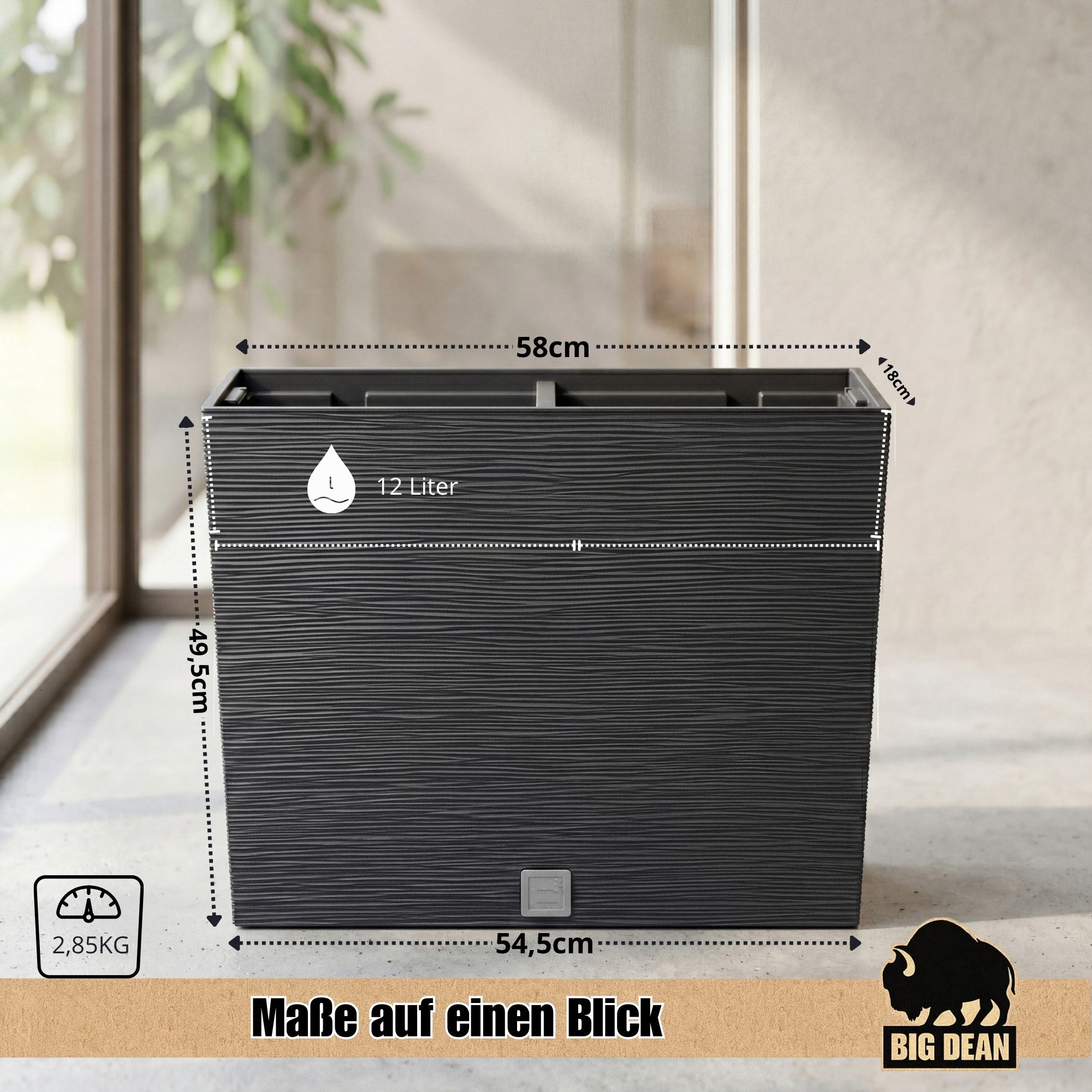 BigDean Pflanzkübel Blumenkasten mit Einsatz aus robustem Kunststoff Anthrazit (Packung, 1 St., Pflanzkübel), Wetterfest, Uv-beständig