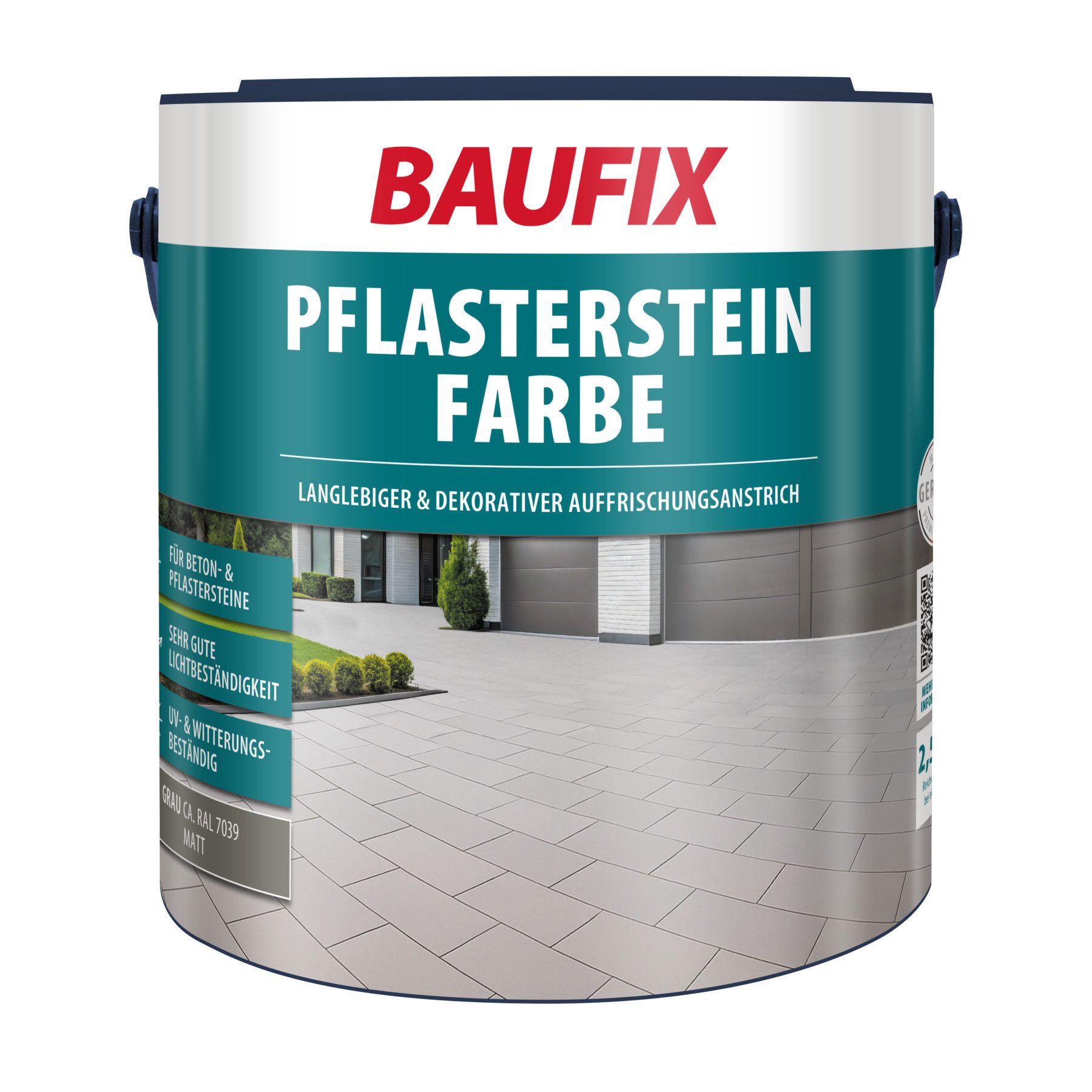 Baufix Bodenversiegelung Pflasterstein Farbe matt, 2,5 Liter für ca. 15 m², Auffrischungsanstrich für Beton- & Pflastersteine, lichtbeständig