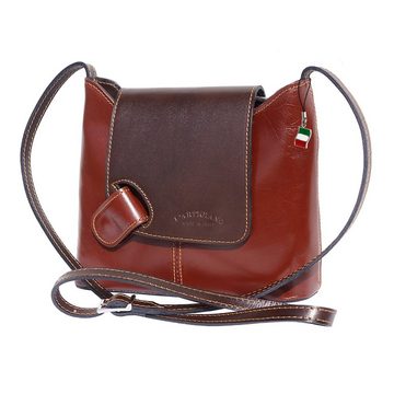 FLORENCE Schultertasche Florence Umhängetasche Damen Handtasche (Schultertasche), Damen Leder Schultertasche, Umhängetasche, braun, dunkelbraun ca. 23cm