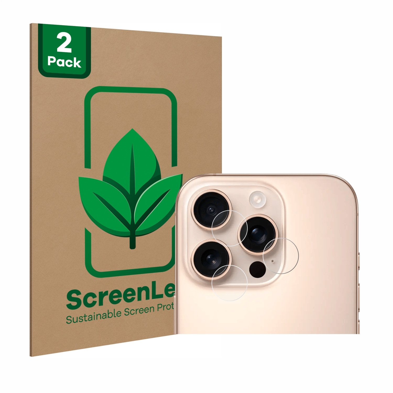 ScreenLeaf Displayschutzfolie Schutzfolie für Apple iPhone 16 Pro Max (NUR Kameraschutz), 2 Stück, nachhaltiger Displayschutz Schutz Folie Klar Transparent