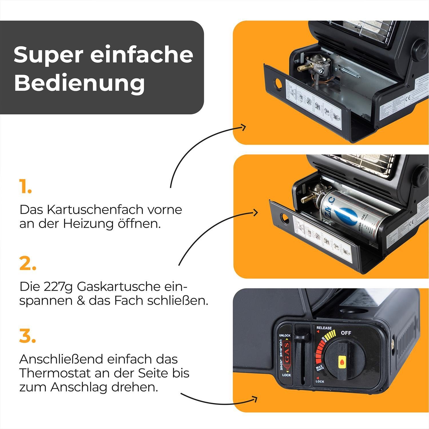 Z.M.C.GMBH Heizstrahler 2in1 Tragbare Camping + 227g Gasheizung Heizung Camping Butangas 6x MSF-1A, Campingkocher Gaskartuschen Heizstrahler Zeltheizung Gaskocher