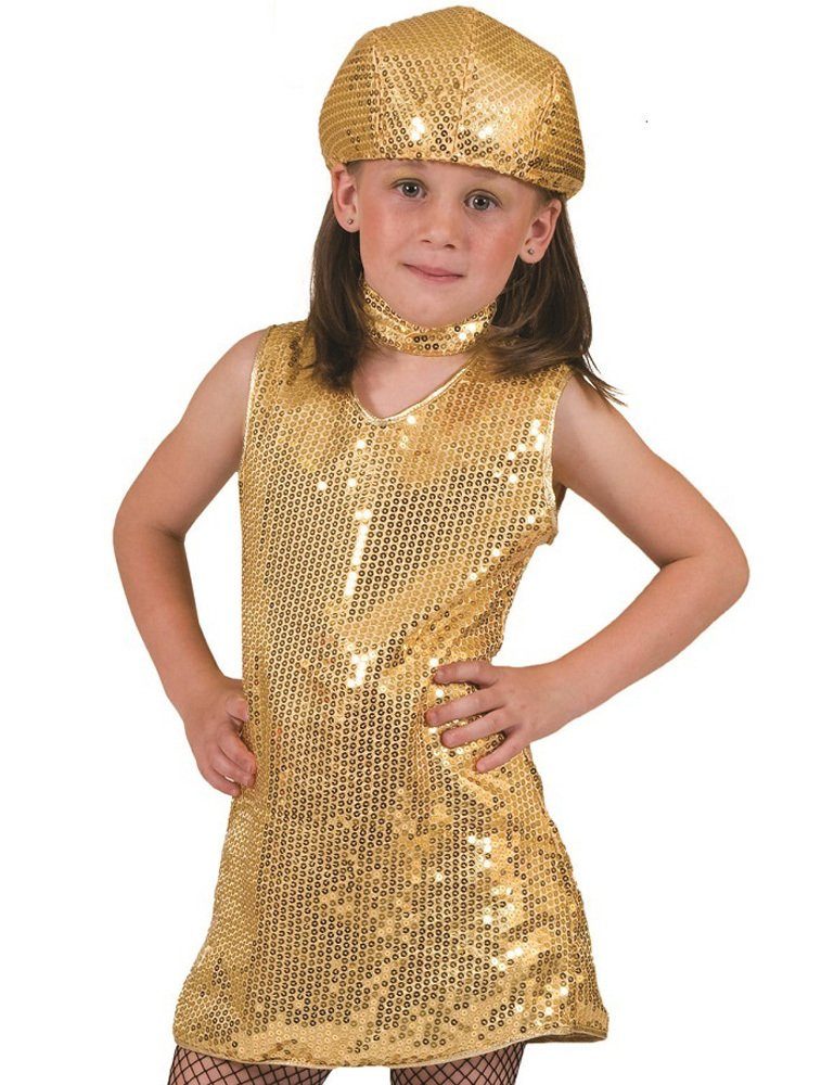 Funny Fashion Kostüm Disco Pailletten Kleid für Mädchen mit Halsband -