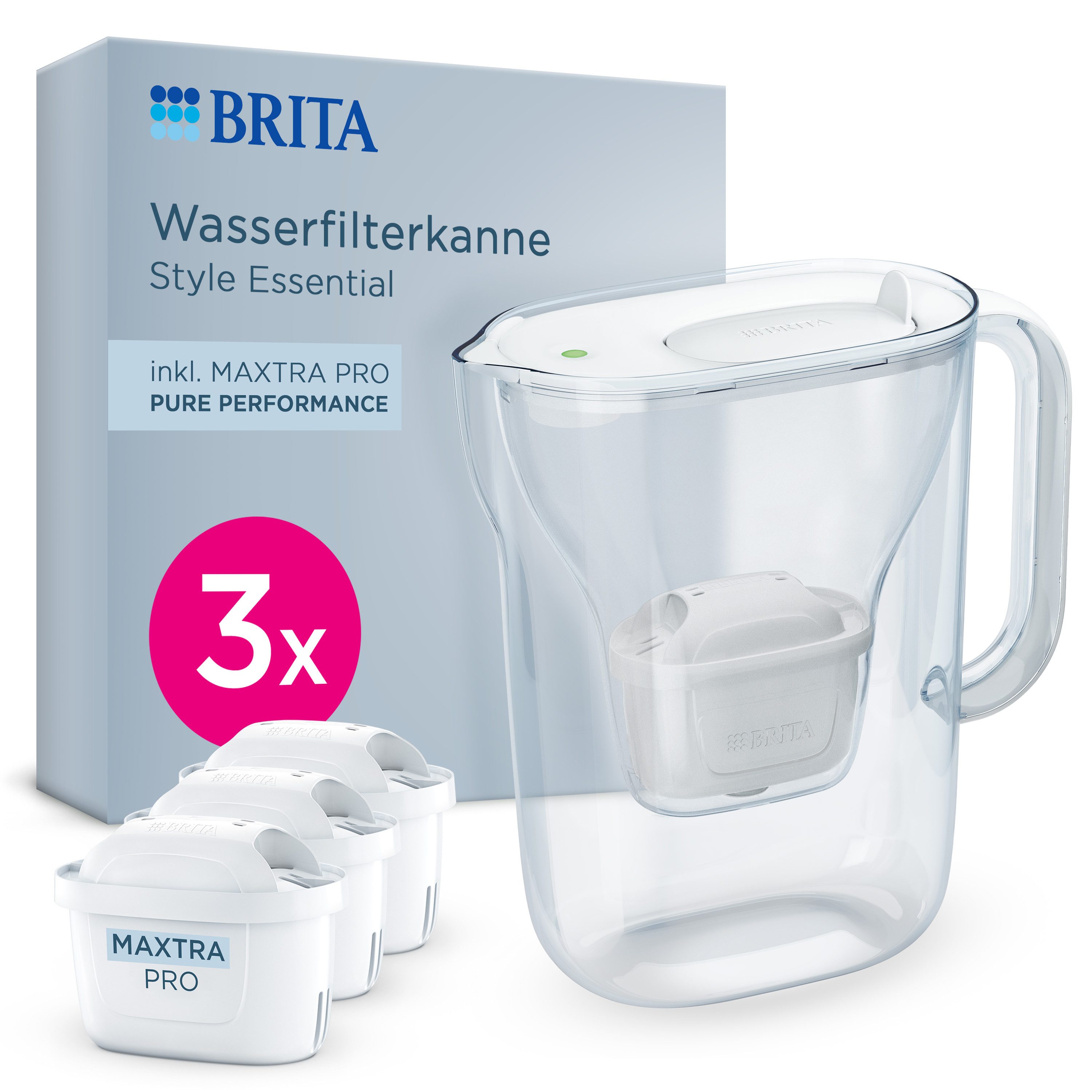 Wasserfilter Kanne Style Essential weiß inkl. 3x BRITA MAXTRA PRO Pure Performance