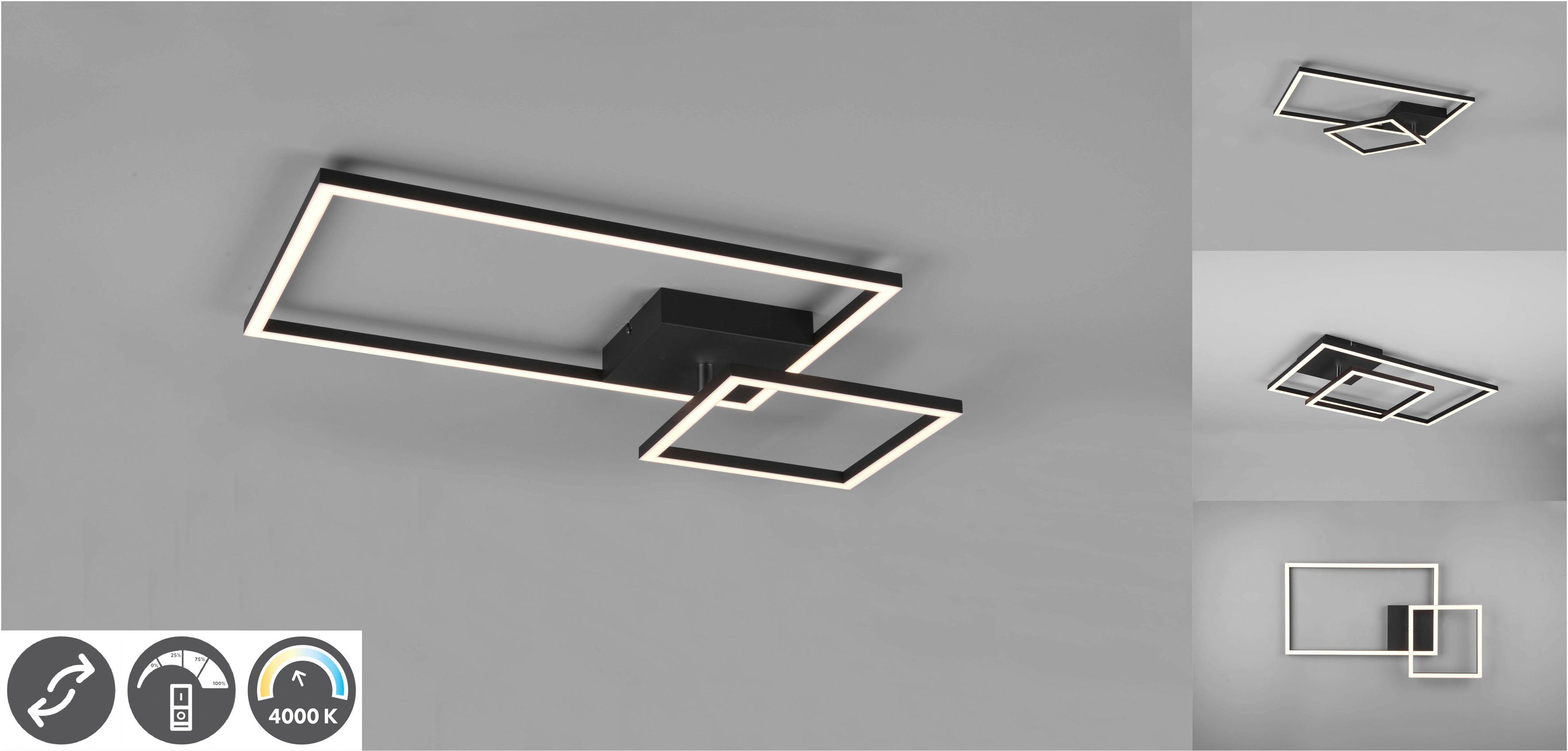 Reality Leuchten LED Deckenleuchte Padella, Dimmfunktion, mehrere Helligkeitsstufen, LED fest integriert, Neutralweiß, bewegliche LED Elemente, 4000K neutralweiß, dimmbar, 3000 Lumen