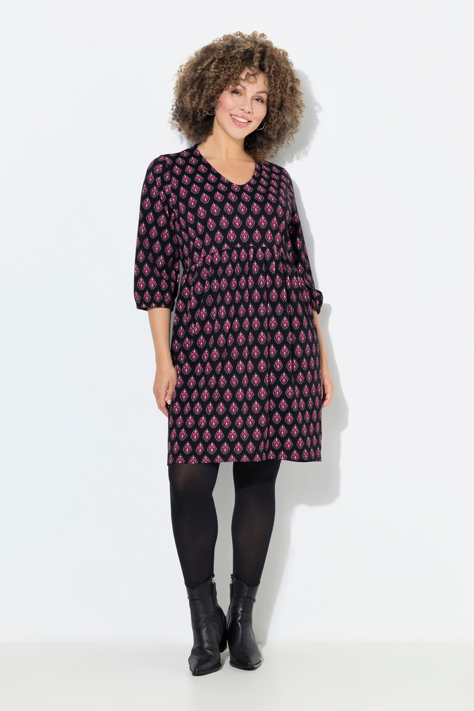 Ulla Popken Jerseykleid Jerseykleid A-Linie V-Ausschnitt 3/4-Arm