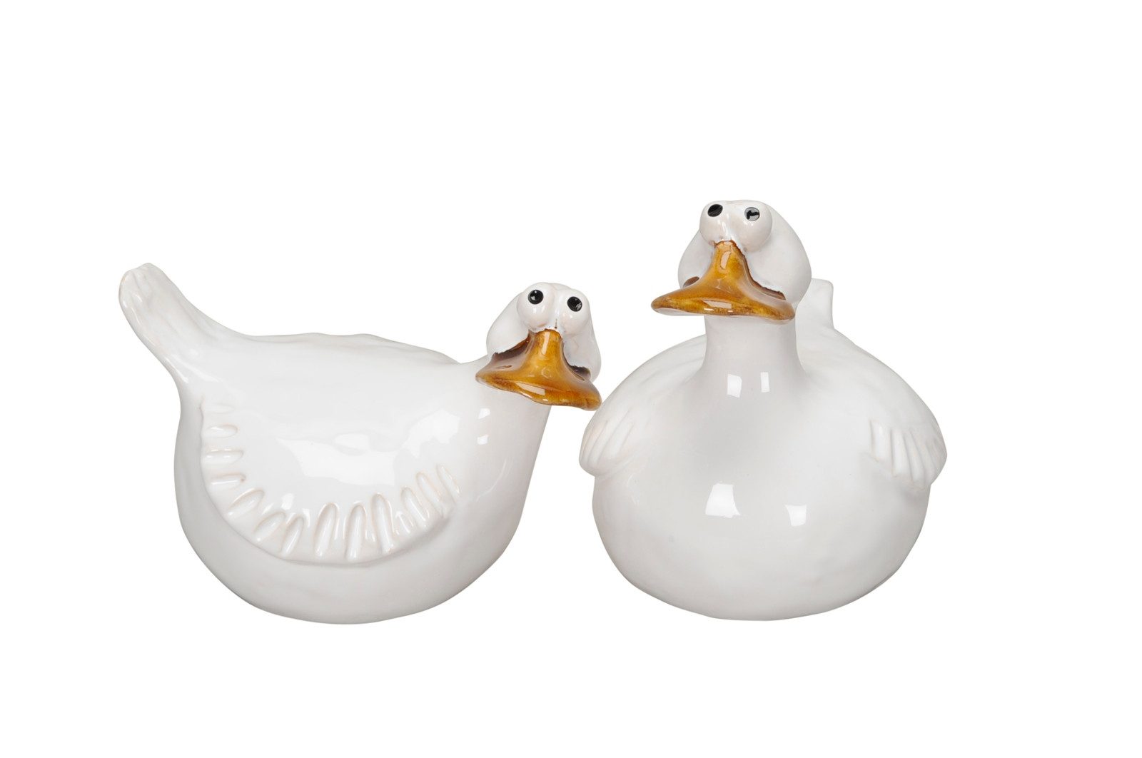 Dekofigur Gans Ente Steingut 2fach sort. weiss Ø13x9,5cm H11cm Landhaus
