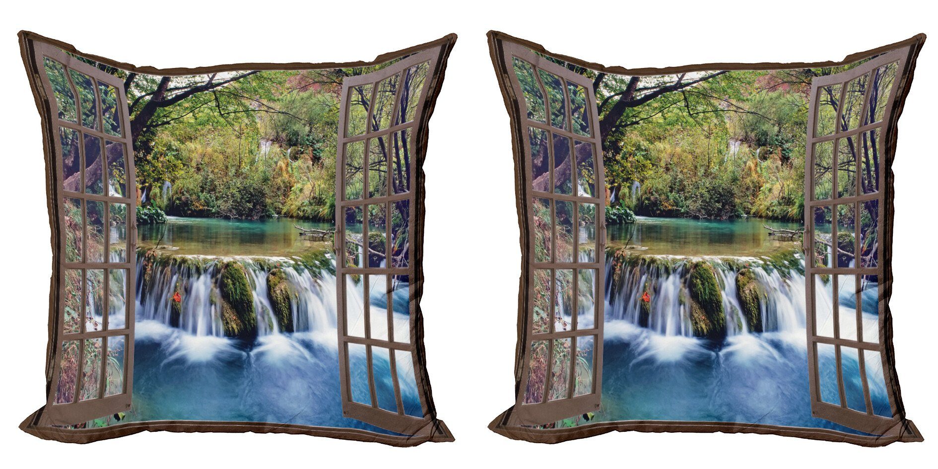 Stück), unten (2 Wasserfall Abakuhaus Kissenbezüge Doppelseitiger Accent Tief Modern Wald Digitaldruck, im