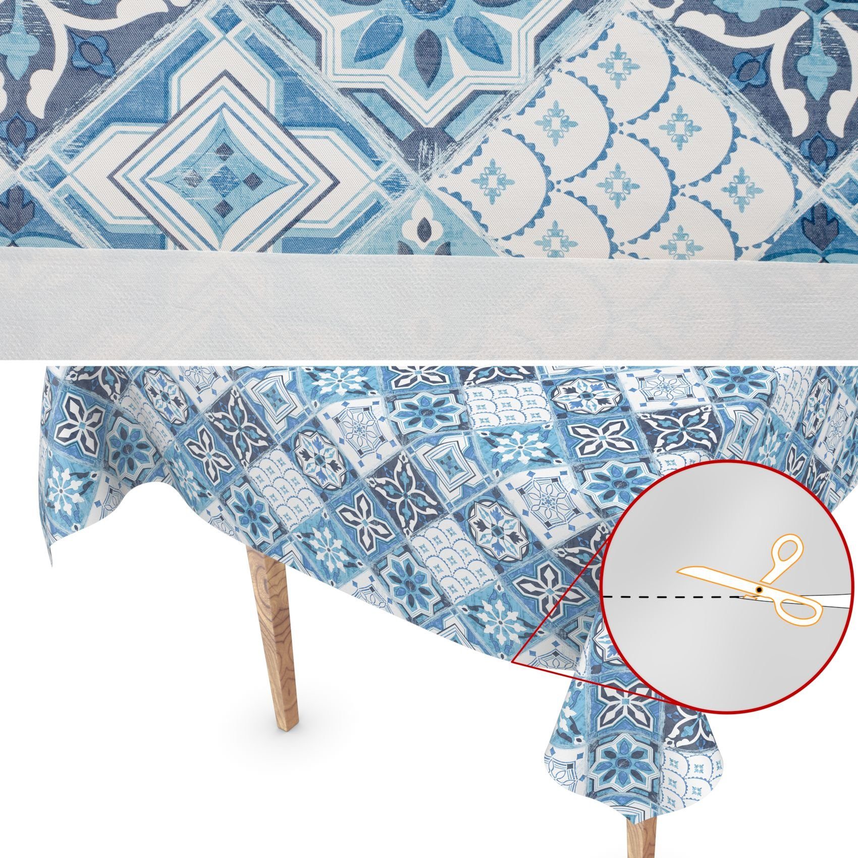 ANRO Tischdecke Wachstuch Breite 140 cm, Retro Geprägt Robust Wasserabweisend Blau Tischdecke