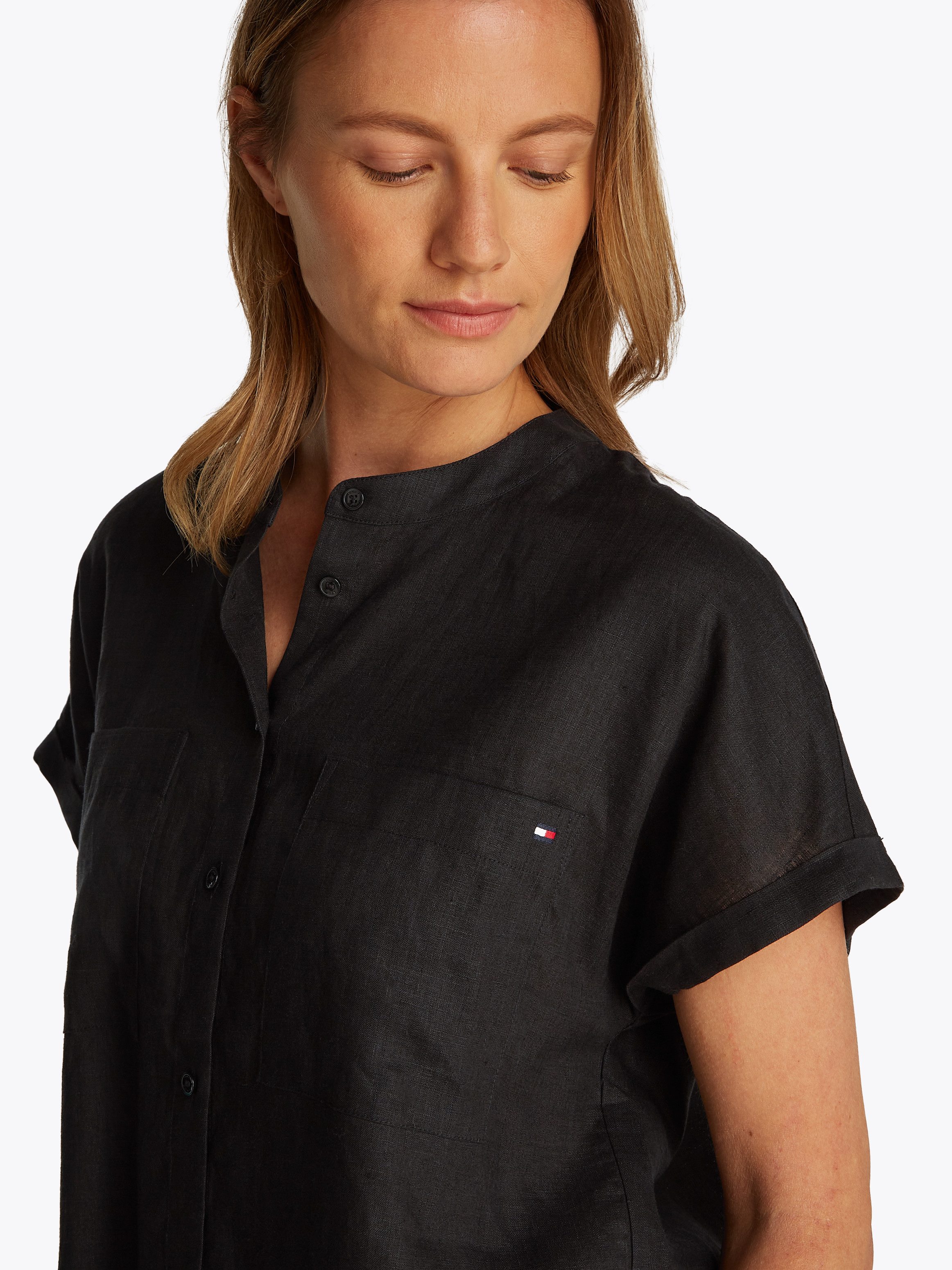 Tommy Hilfiger Kurzarmbluse ESS LINEN COLLARLESS günstig online kaufen
