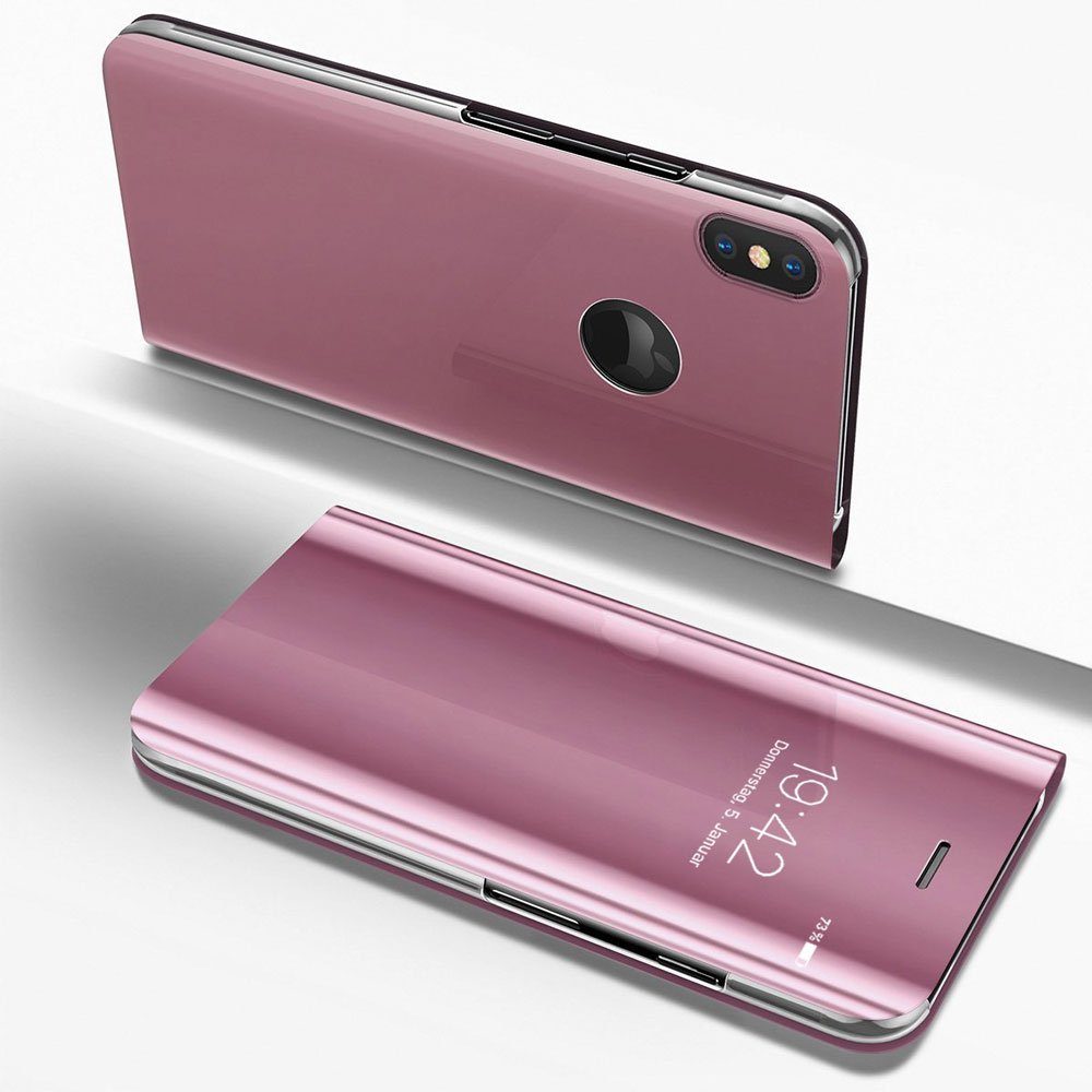 FITSU Handyhülle Spiegel Hülle für iPhone X Handytasche, Schlanke Klapphülle, elegantes Flipcase, Handyhülle mit Standfunktion