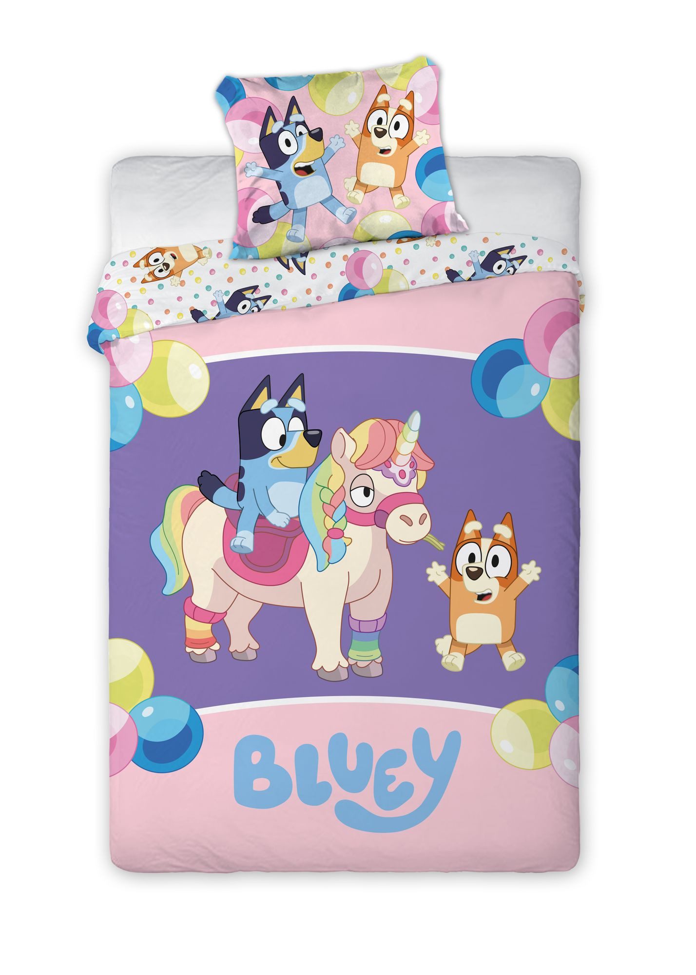 BrandMac Kinderbettwäsche Bluey Einhorn Bettwäsche Set 2 tlg. 135x200 cm 80x80cm Baumwolle, 1 teilig, Langlebig