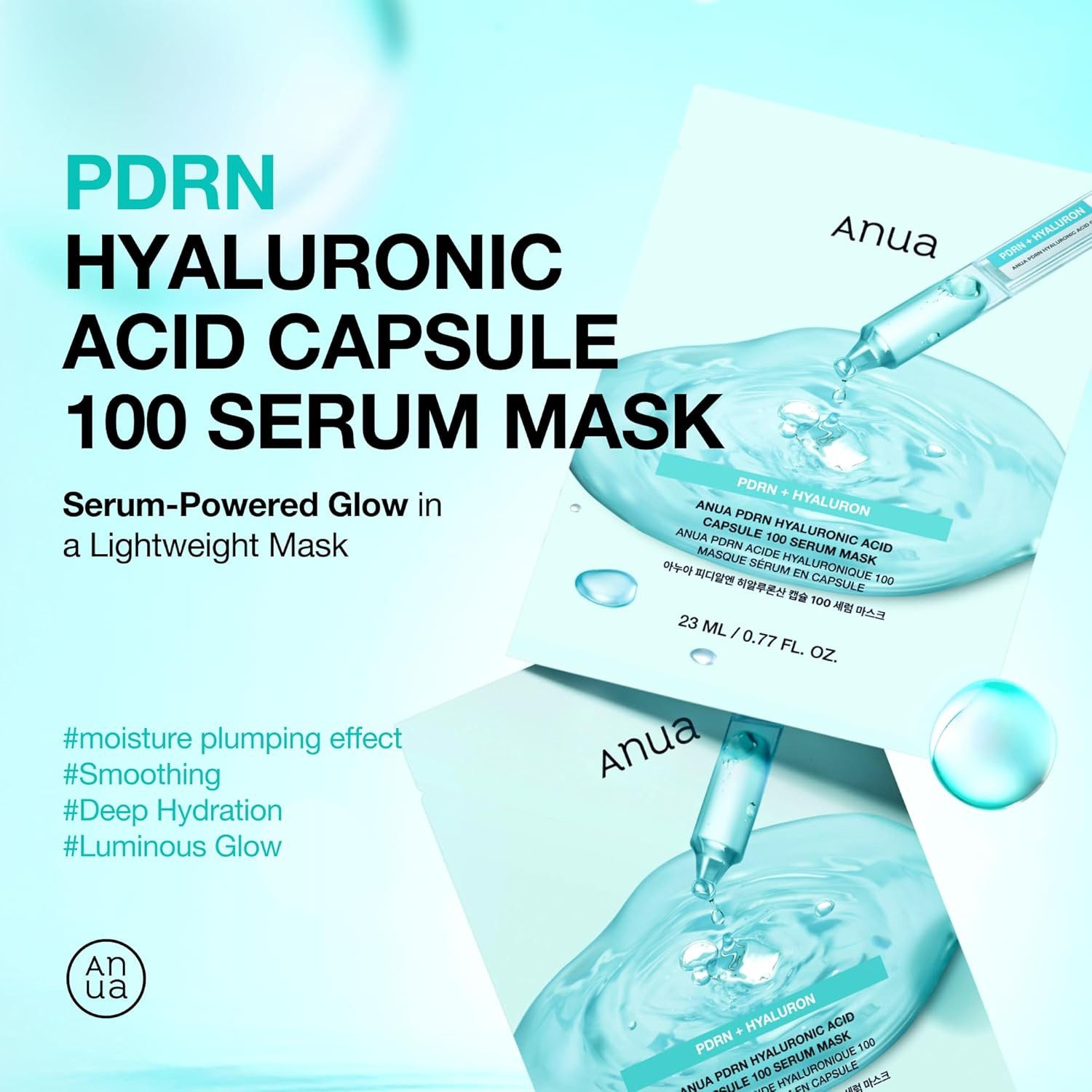 Anua Gesichtsmaske PDRN Hyaluronic Acid Capsule 100 Serum Mask 23ml – intensive Feuchtigkeitsmaske mit PDRN, 11-fach Hyaluron-Komplex & Niacinamid, polstert Trockenheitslinien optisch auf & verleiht fresh Glow