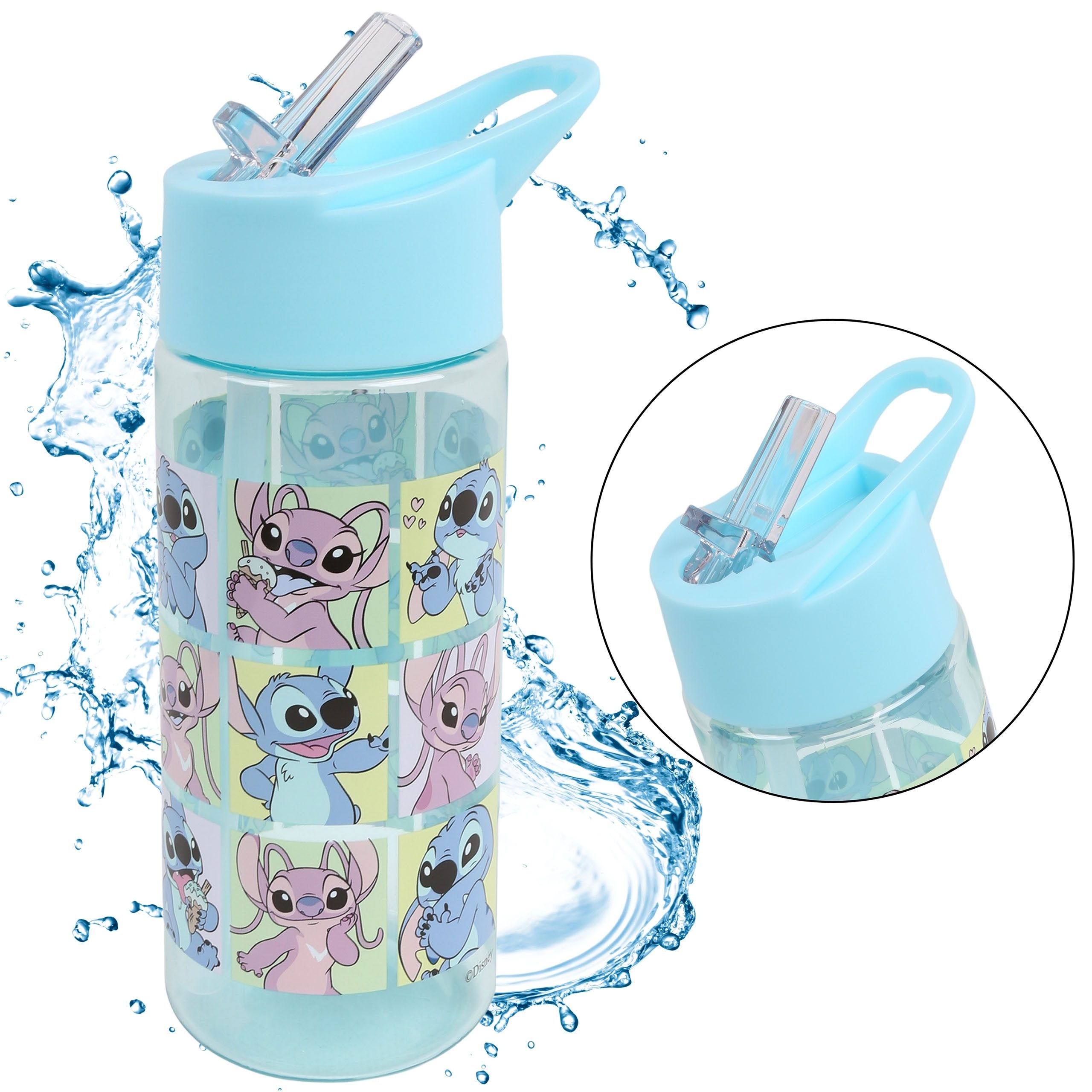 Disney Trinkflasche Disney Lilo&Stitch Plastikflasche mit Strohhalm, Wasserflasche, 420ml