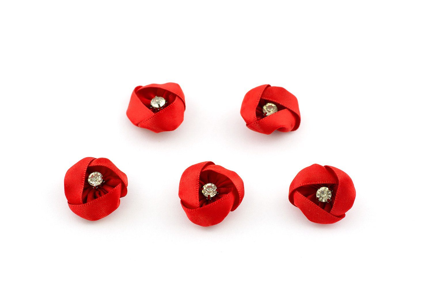 Creativery Streudeko, Blumen aus Satin mit Strass 3cm, 5 Stück