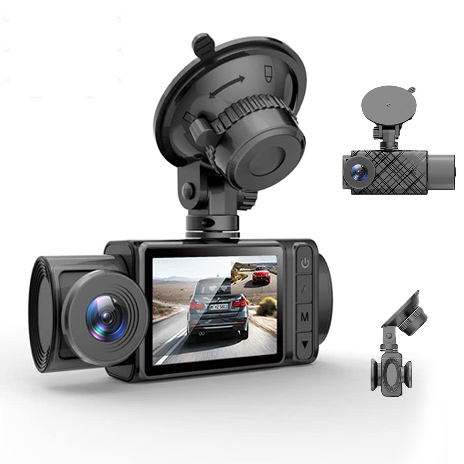 MOPUEA HD-Fahrrekorder 1080P Dashcam mit 140° Weitwinkelobjektiv mit 3-Kamera Dashcam (Dreikanal Auto Überwachungssystem mit Front-, Innen- & Rückkamera, 3-Kanal, WDR HDR, Nachtsicht, Loop, Kollisionssperre)