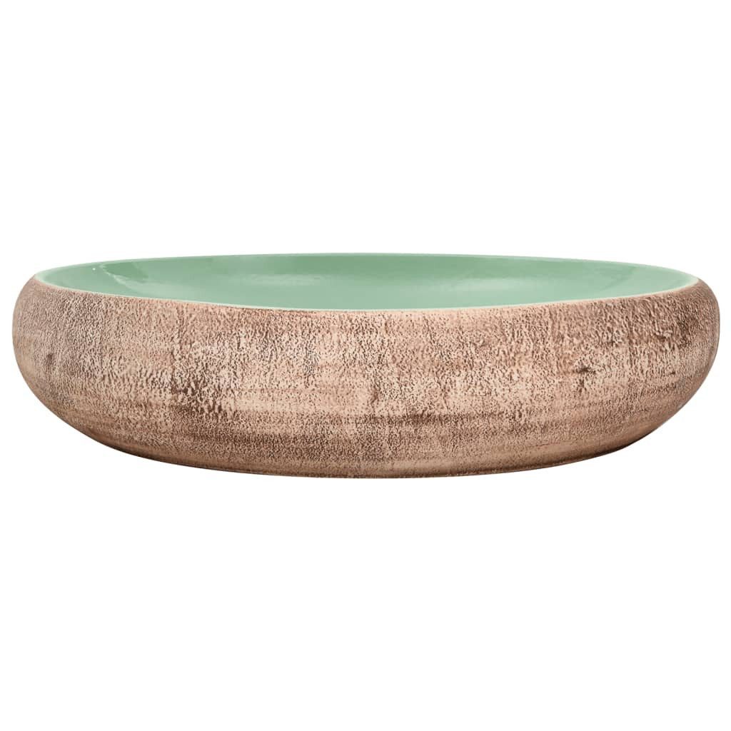 vidaXL Waschbecken 59 x 40 x 15 cm Waschbecken Badezimmer Aufsatzwaschbecken Grün und Bra