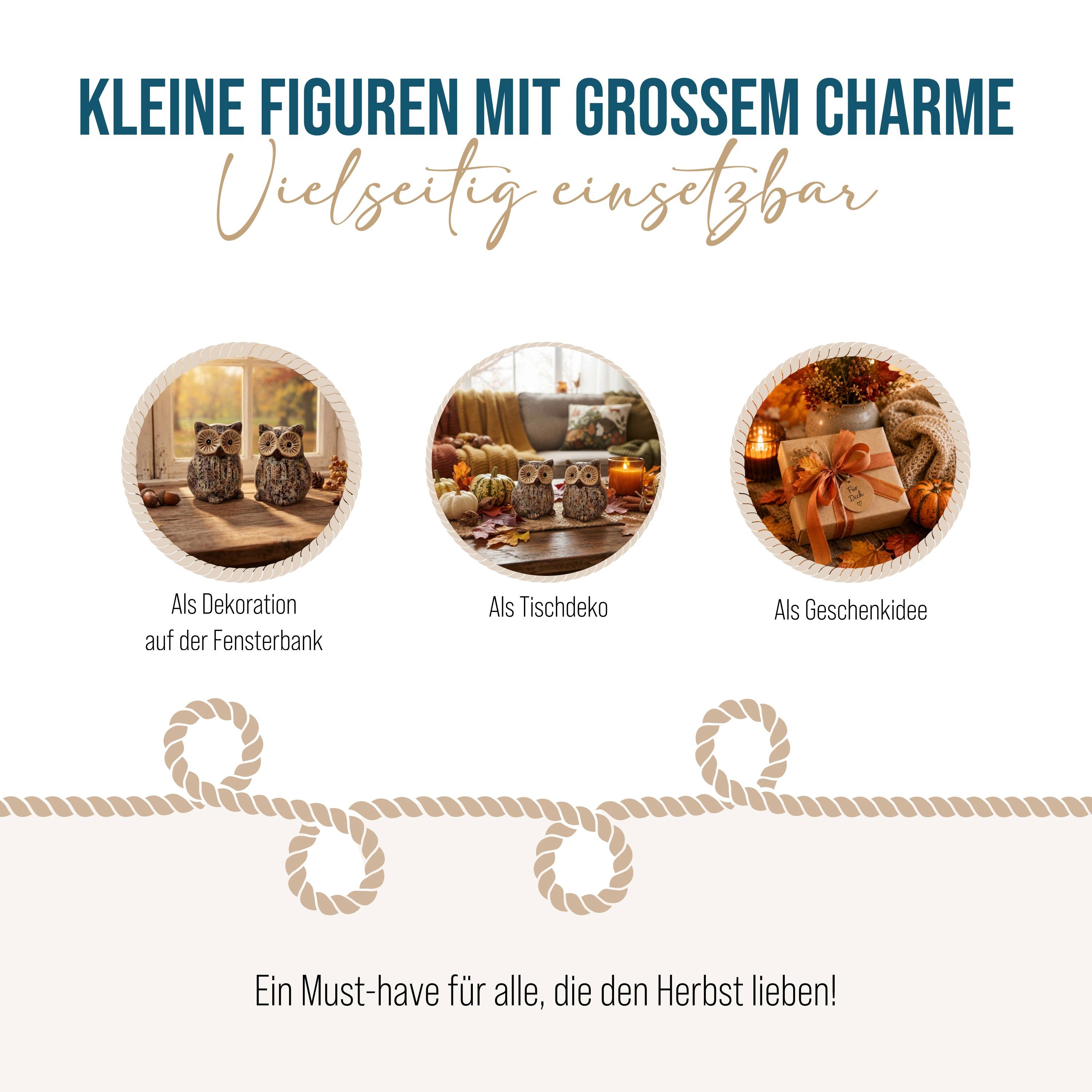 Logbuch-Verlag Dekofigur 2er Set Eulen aus Keramik – Herbstdeko in Braun und Beige – Bild 4 von 5