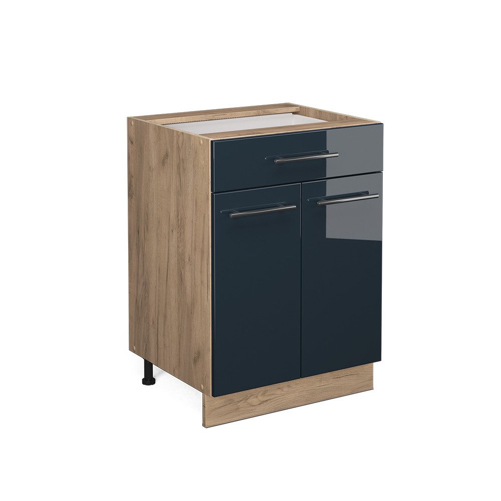 Vicco Unterschrank Fame-Line, Dunkelblau Hochglanz/Goldkraft Eiche, günstig online kaufen