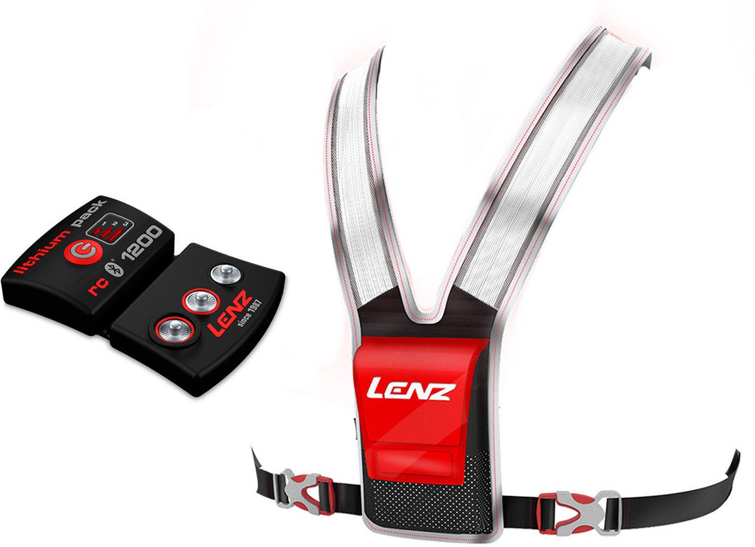 Lenz Motorradhandschuhe Set Lithium Pack rcB 1200 + System 1.0 LED Weste Set reflektierende