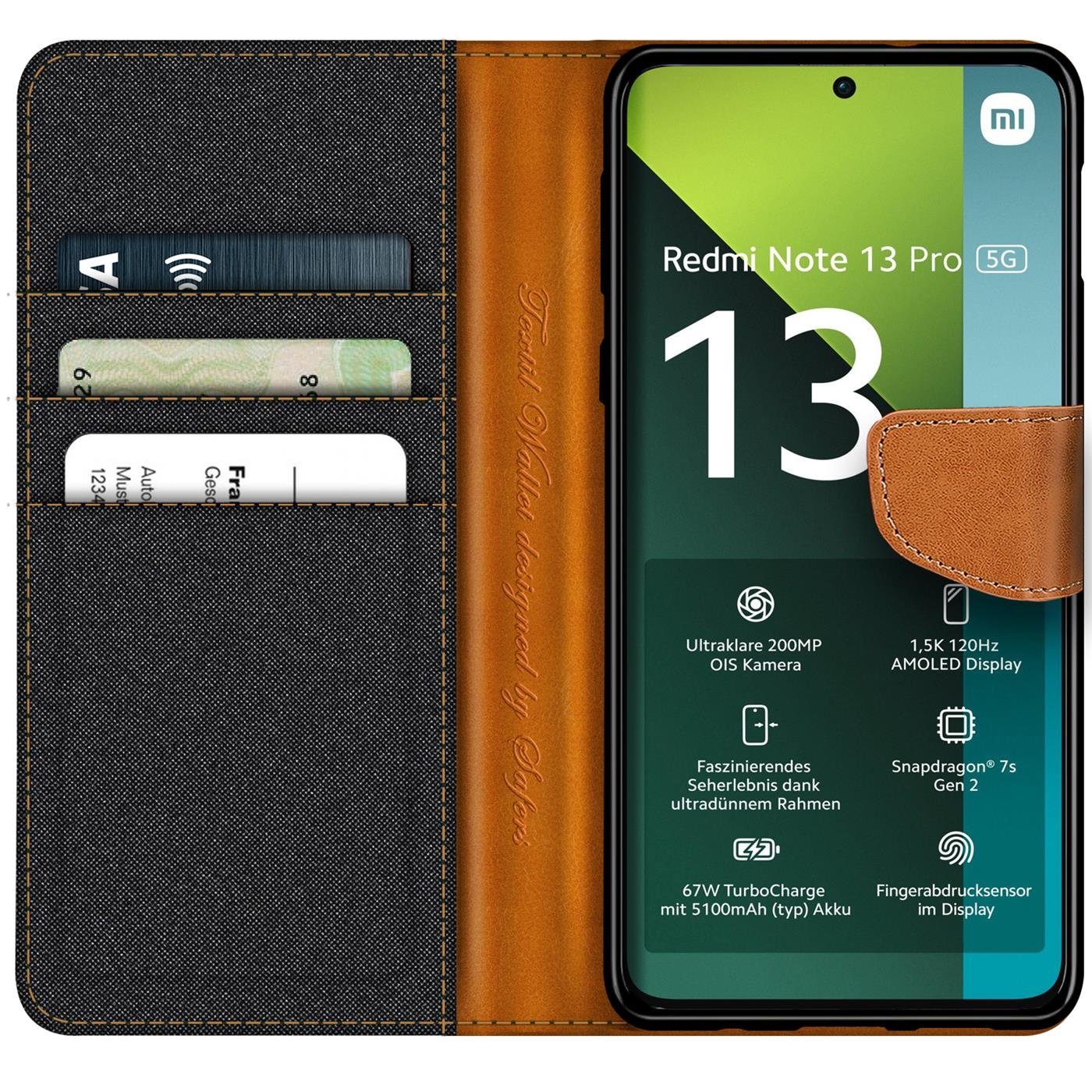 CoolGadget Handyhülle Flip Case Wallet Cover Book Tasche für Xiaomi Redmi Note 13 Pro 5G 6,67 Zoll, Handy Tasche mit Kartenfach Book Schutzhülle – Bild 2 von 5
