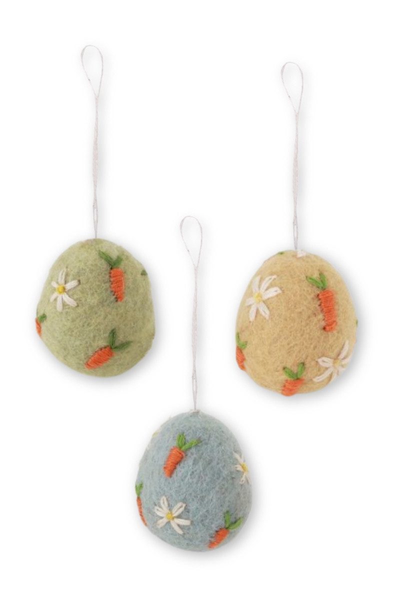 Gry & Sif Hängedekoration Filzanhänger Ostereier 3er Set - MÖHRE - hellblau, beige, grün