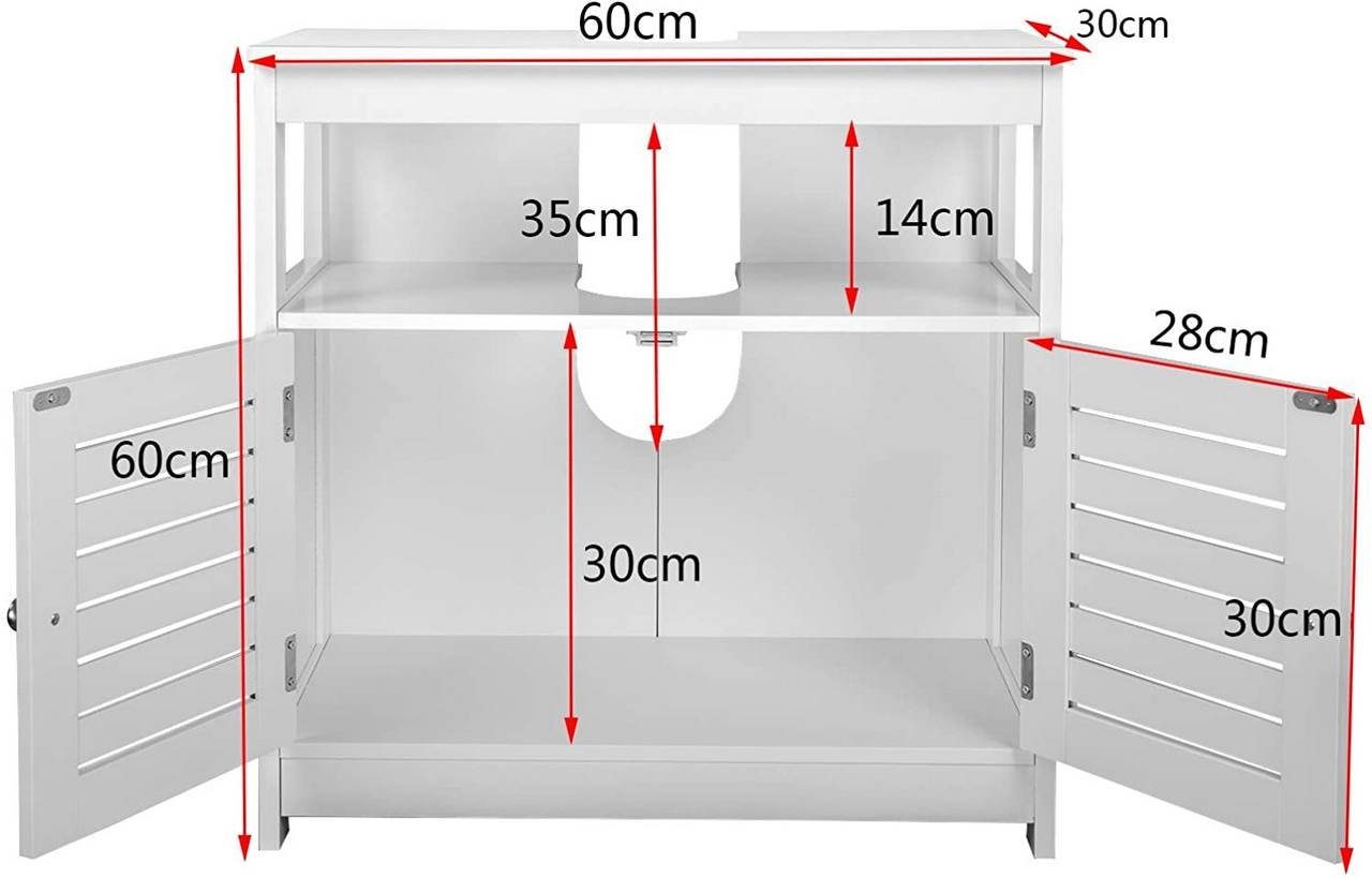 Ablage mit 2 EUGAD Weiß Waschbeckenunterschrank 60x30x60 cm Türen, (1-St)