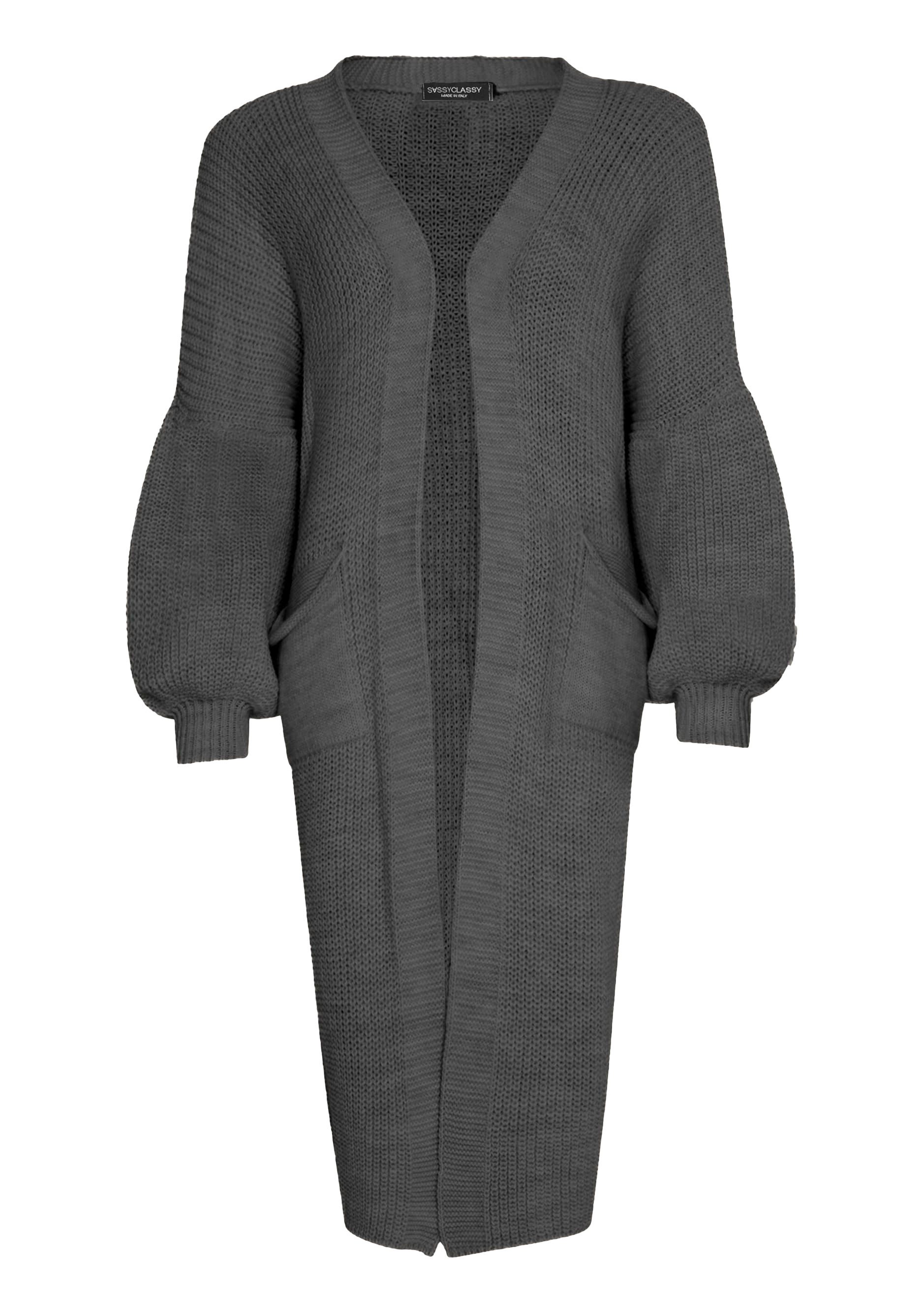 SASSYCLASSY Cardigan Oversize Strickjacke Damen lang mit Taschen Winter Max günstig online kaufen