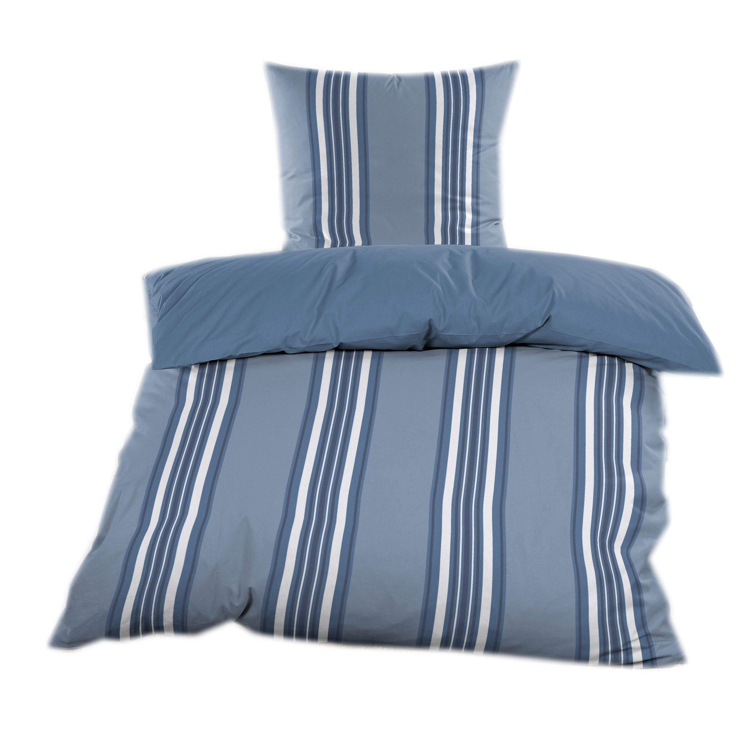 Casa Colori Bettwäsche Renforce Ganzjahres Wende Bettgarnitur 135x200 cm, Renforce, 2 teilig, Blau Weiß gestreift
