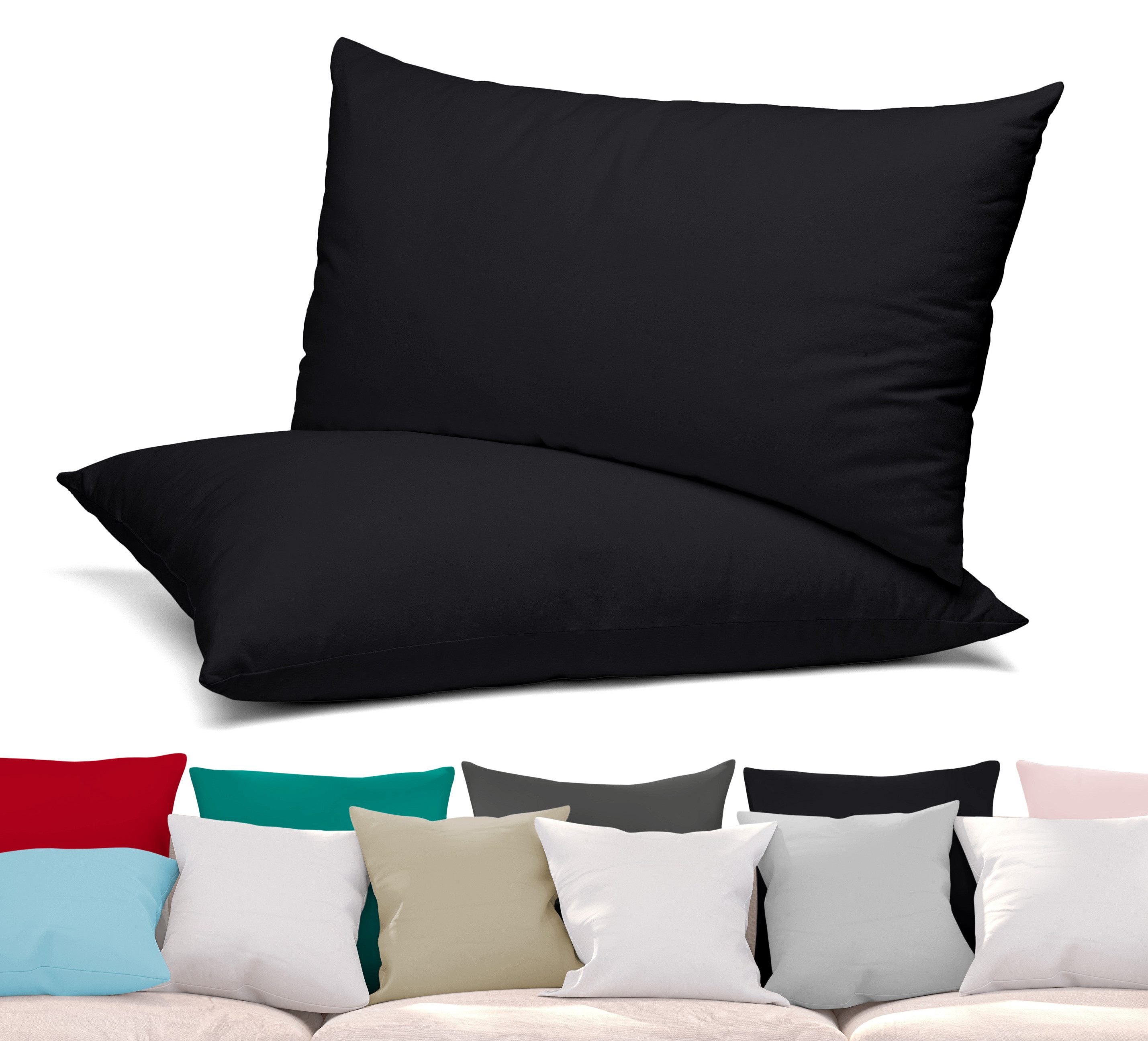 Beautex Kissenhüllen 2er Set Premium Kissenbezug aus Baumwolle, viele Farben, (2 Stück), verdeckter Reißverschluss, Jersey 160g/m², langlebig