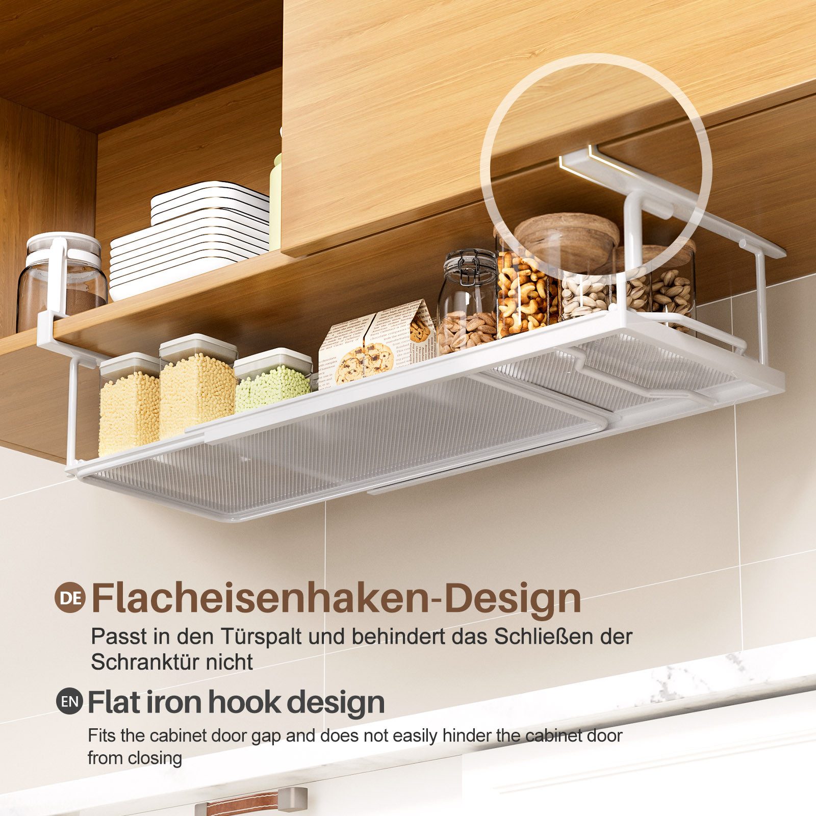 Yorbay Hängekorb Multifunktional Unterregal Hängekorb, Verstellbarer 38-70 cm, zusätzlicher Stauraum ohne Bohren, Weiß