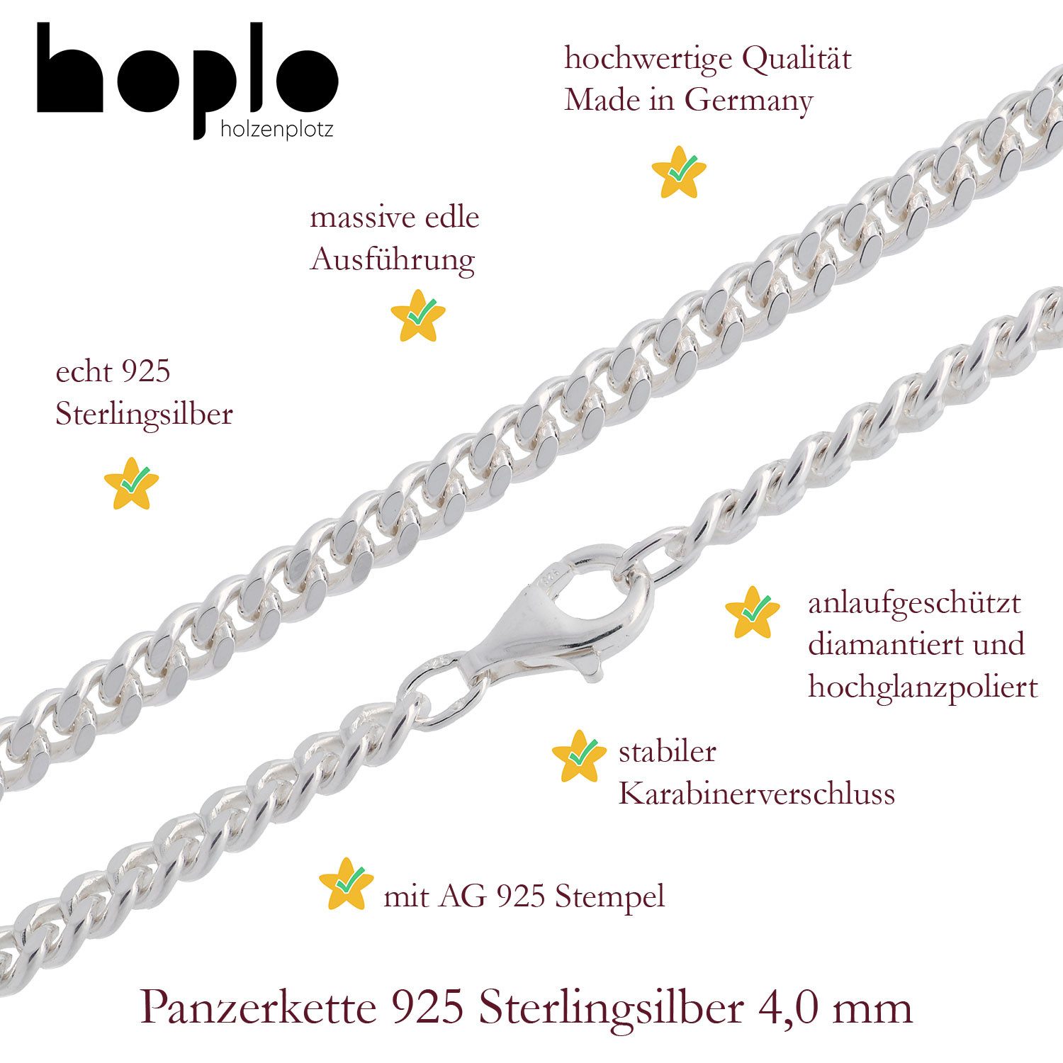 HOPLO Panzerkette Silberkette Panzerkette Länge 40cm - Breite 4,0mm - 925 Silber, Made in Germany – Bild 3 von 5