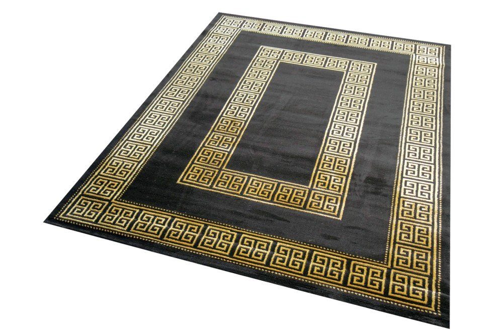 Carpetia Teppich Teppich Wohnzimmer mit Bordüre Mäander Muster schwarz gold günstig online kaufen