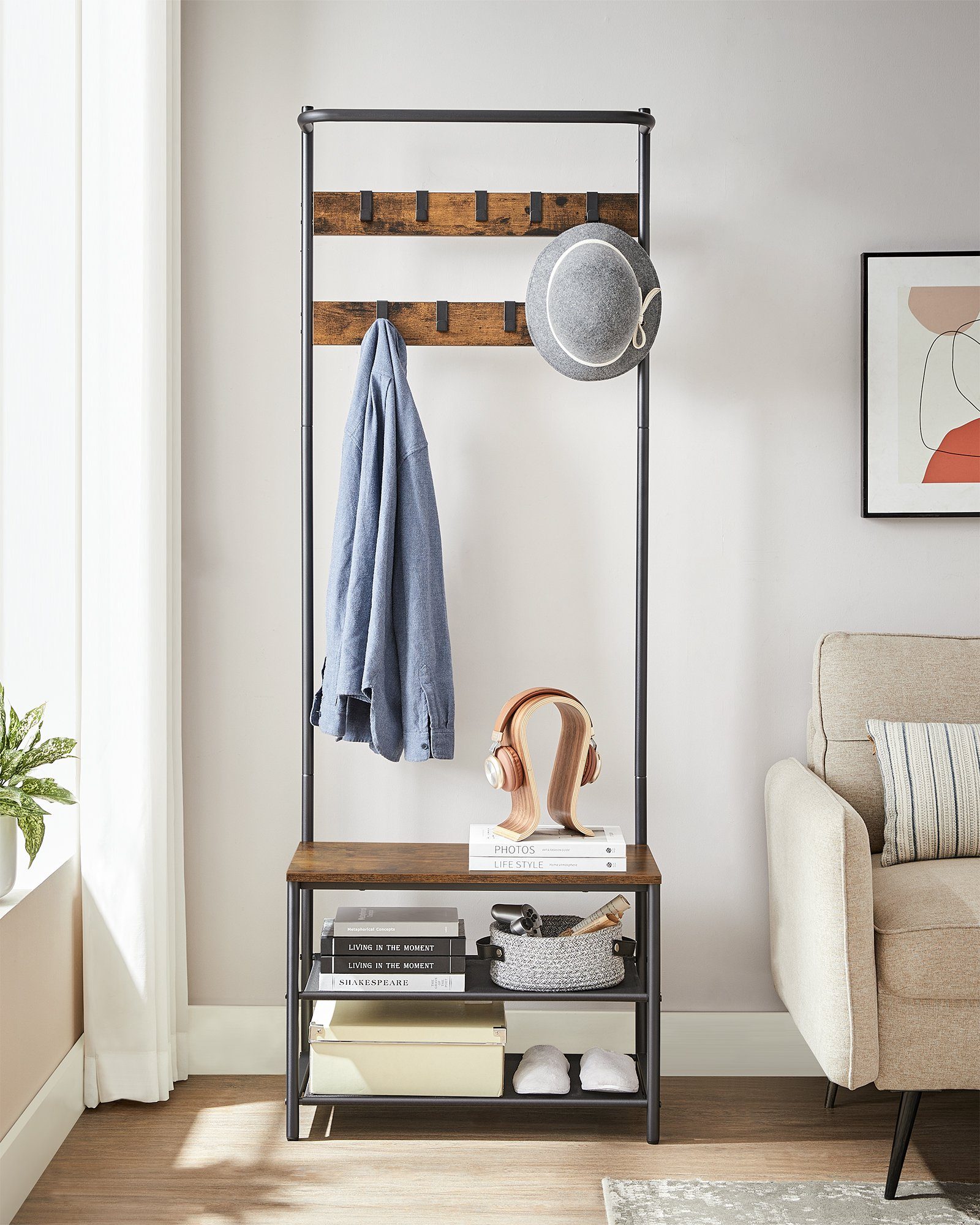 VASAGLE Garderobenständer Garderobe, Kleiderstange, Sitzbank günstig online kaufen