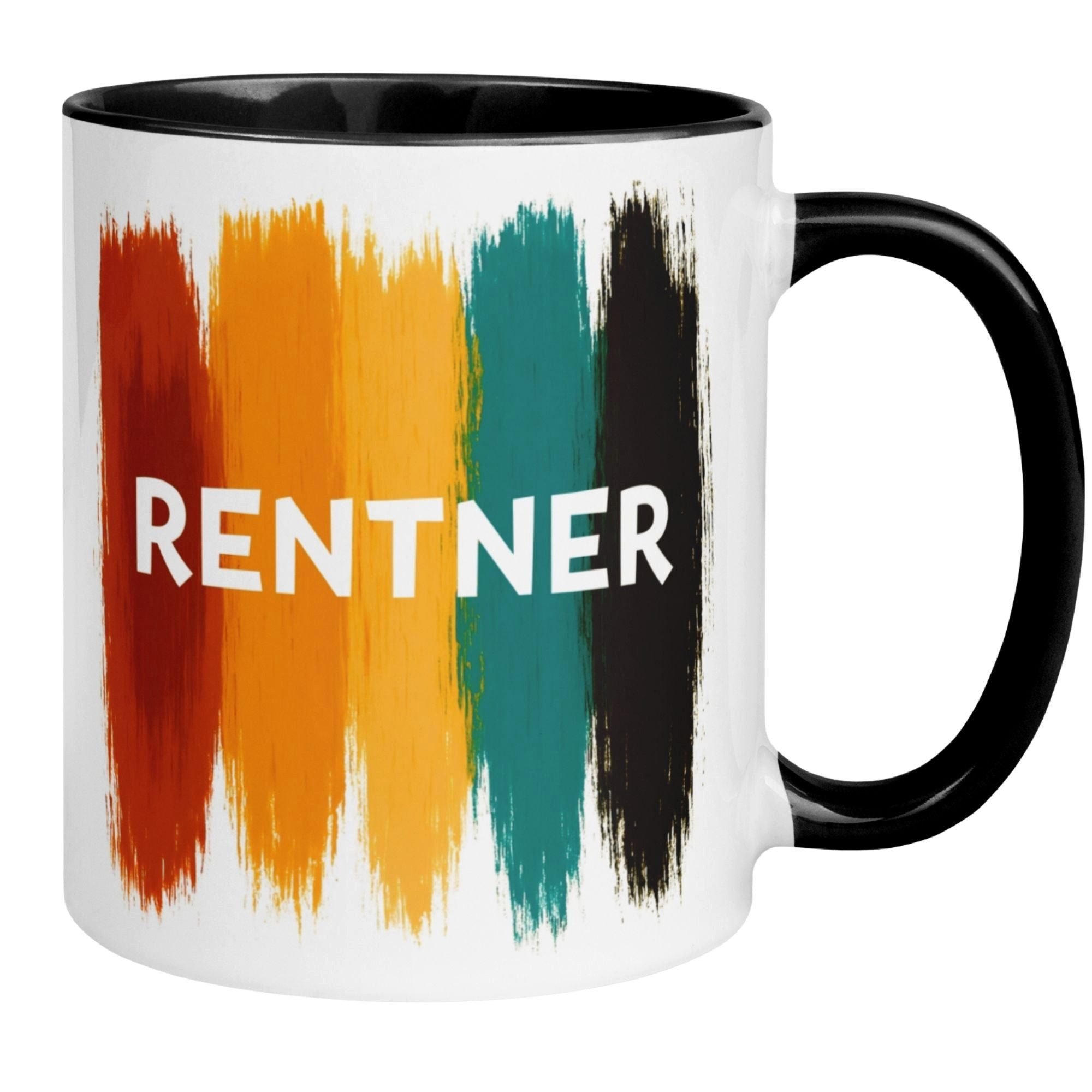 Momentals Tasse Rentner – Farbenfroher Rentner Schriftzug – Geschenk Rentenbeginn Mann, Beidseitiger Druck · Links- & Rechtshänder · Spülmaschinenfest